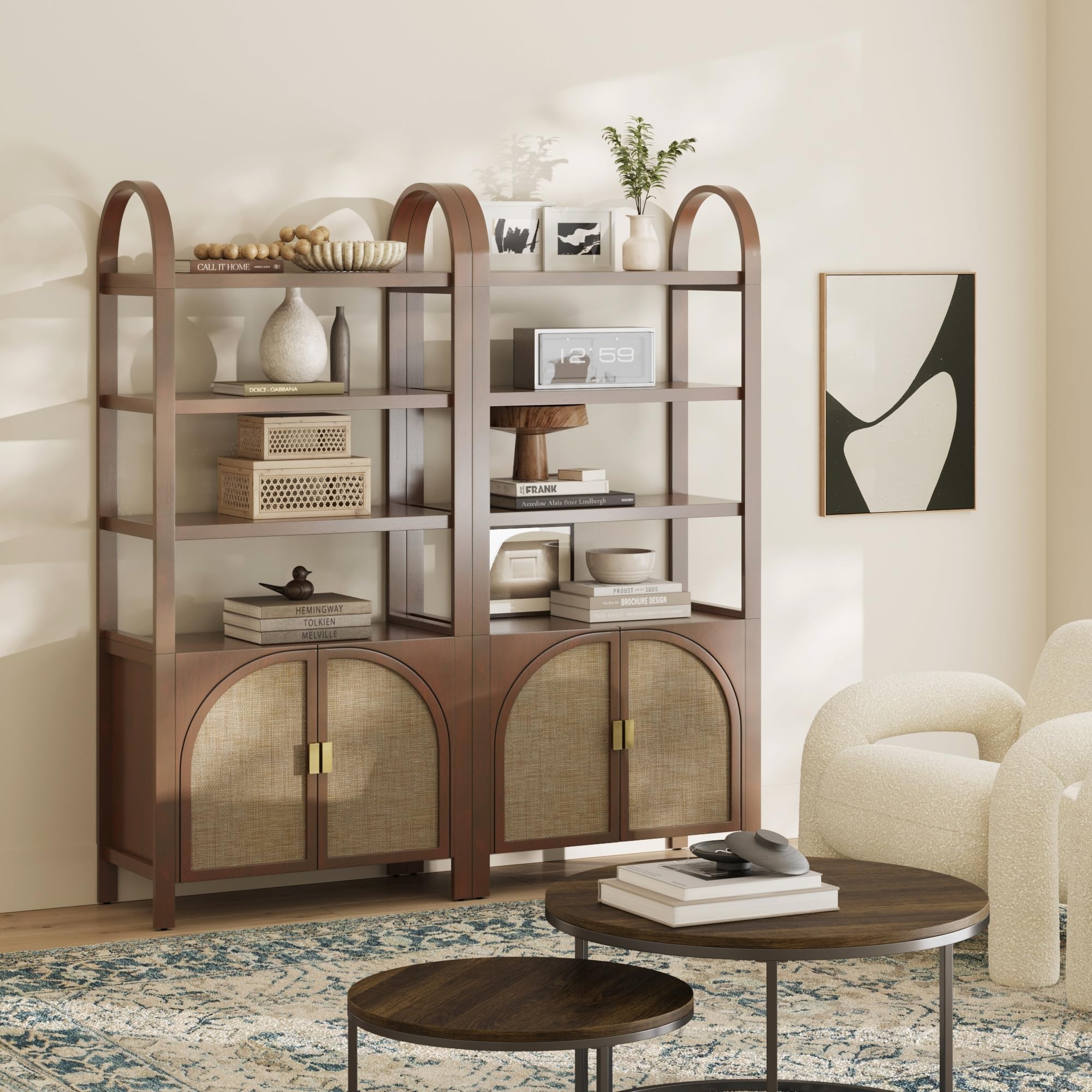 Nathan James Paxton Boho Bookshelf Cabinet with Solid Wood Frame