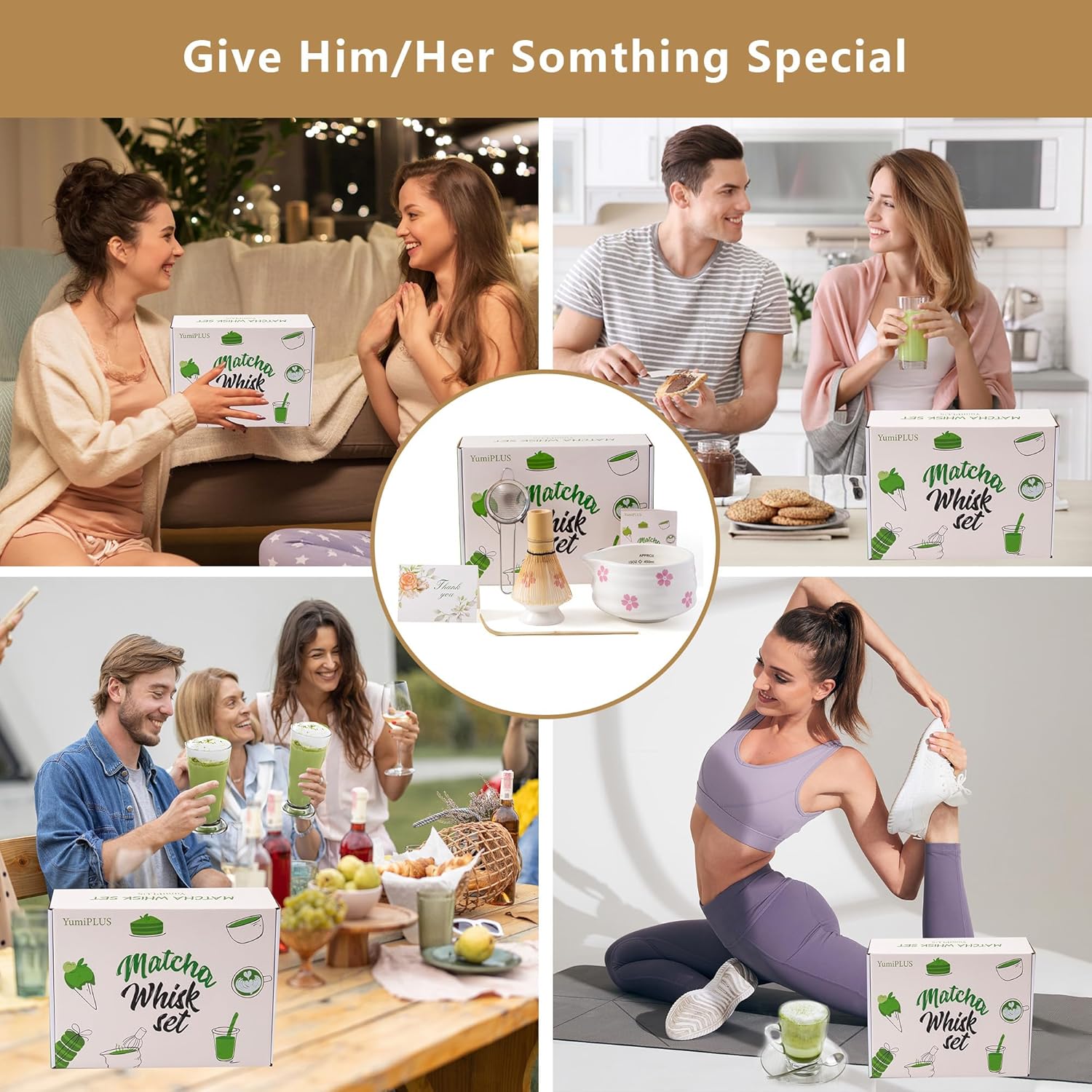 5pcs Premium Matcha Set,Ceramic Bowl with Spout and Bamboo Whisk set, Cherry Blossom Matcha Kit for breakfast/latte,Tea Starter Making Kit,Cute Matcha Gift set (sakura)