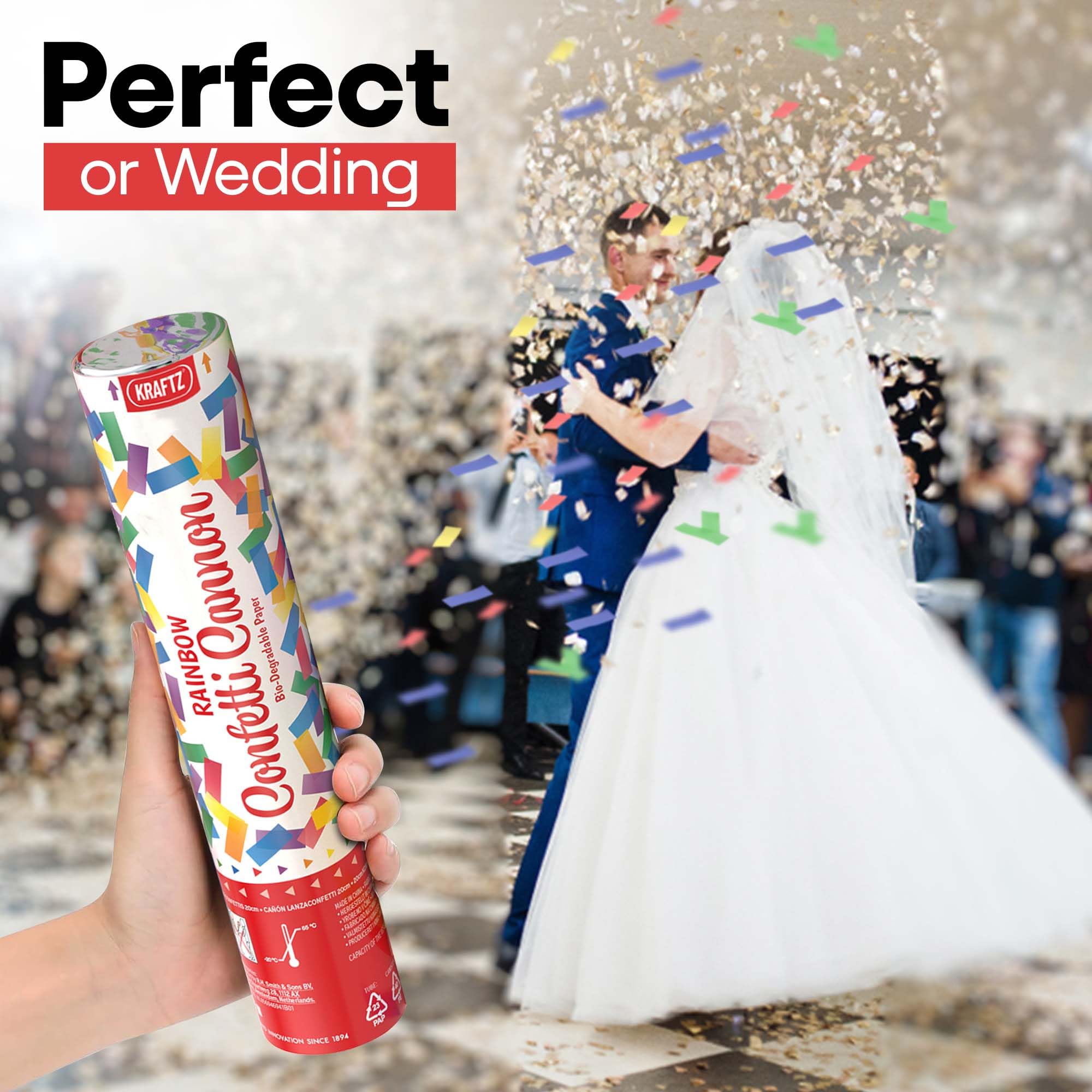 Kraftz Eco Konfettikanone, 20 cm, 24 Stück, Regenbogen-Party-Popper | Biologisch abbaubares Konfetti, Regenbogenfarben, Hochzeiten und Geburtstage