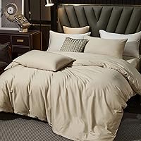 Vista 5 de MooMee Juego de funda de edredón de algodón de fibra extra larga de 600 hilos, textura de algodón egipcio, satén sedoso, suave, cómodo, duradero