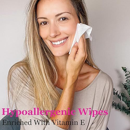 Miniatura 2 de mivida 60 toallitas desmaquillantes envueltas individualmente con vitamina E  Sin fragancia, sin alcohol, hipoalergénicas para eliminar maquillaje