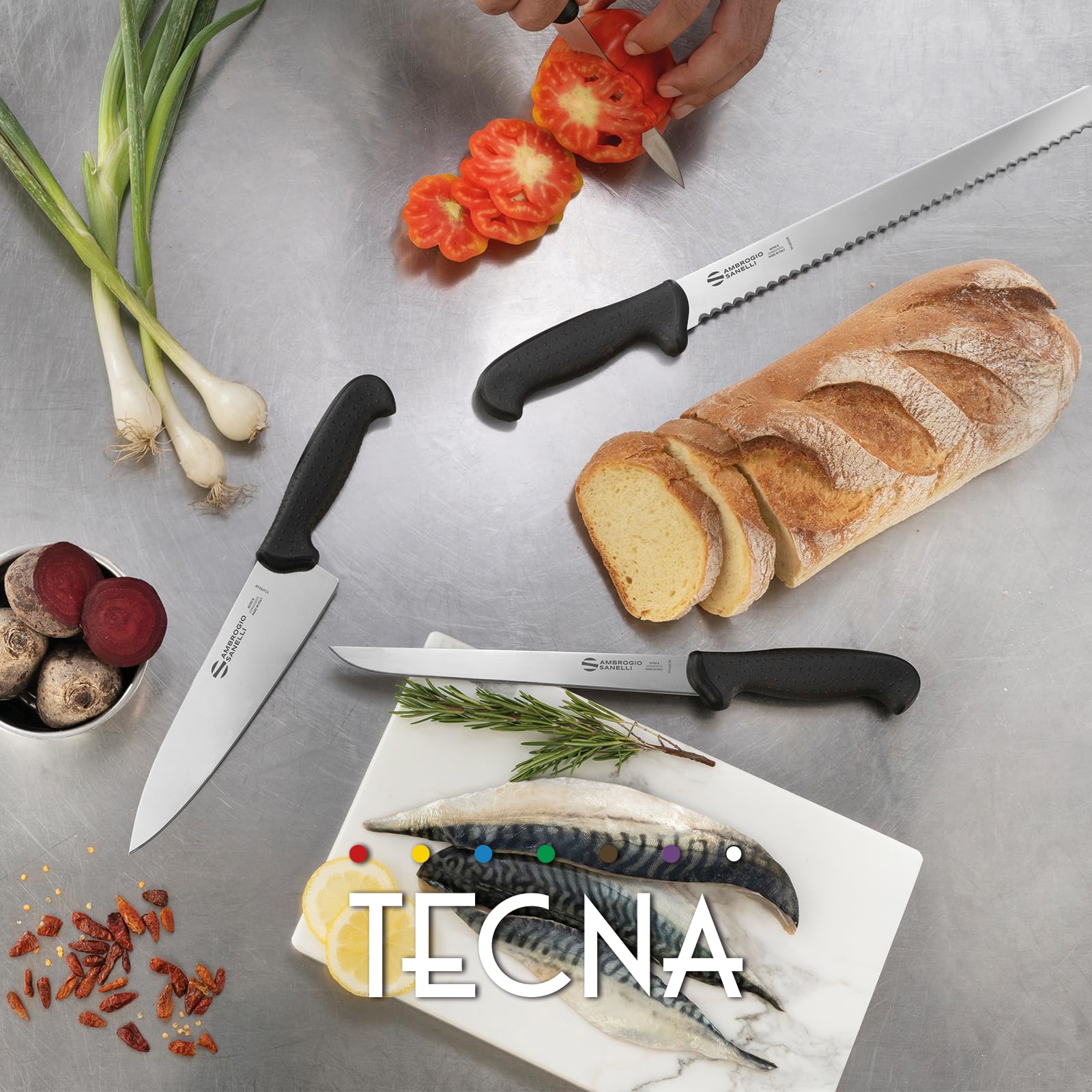 Ambrogio Sanelli, Linea Tecna Trinciante cuoco cm 30 NERO con Lama in Acciaio Inox NitroB e Manico Ergonomico a grip evoluto, Coltello Professionale, Made in Italy