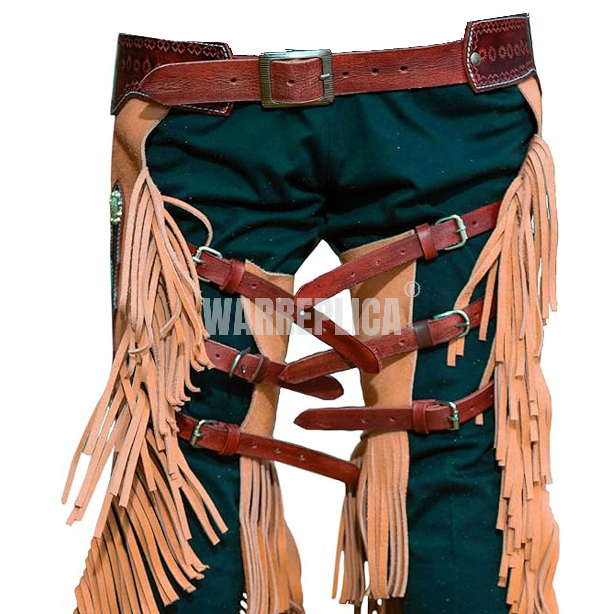 warreplica Western-Cowboy-Chaps aus Wildleder für Herren/Damen, Jagd, Schutzchaps mit Passe