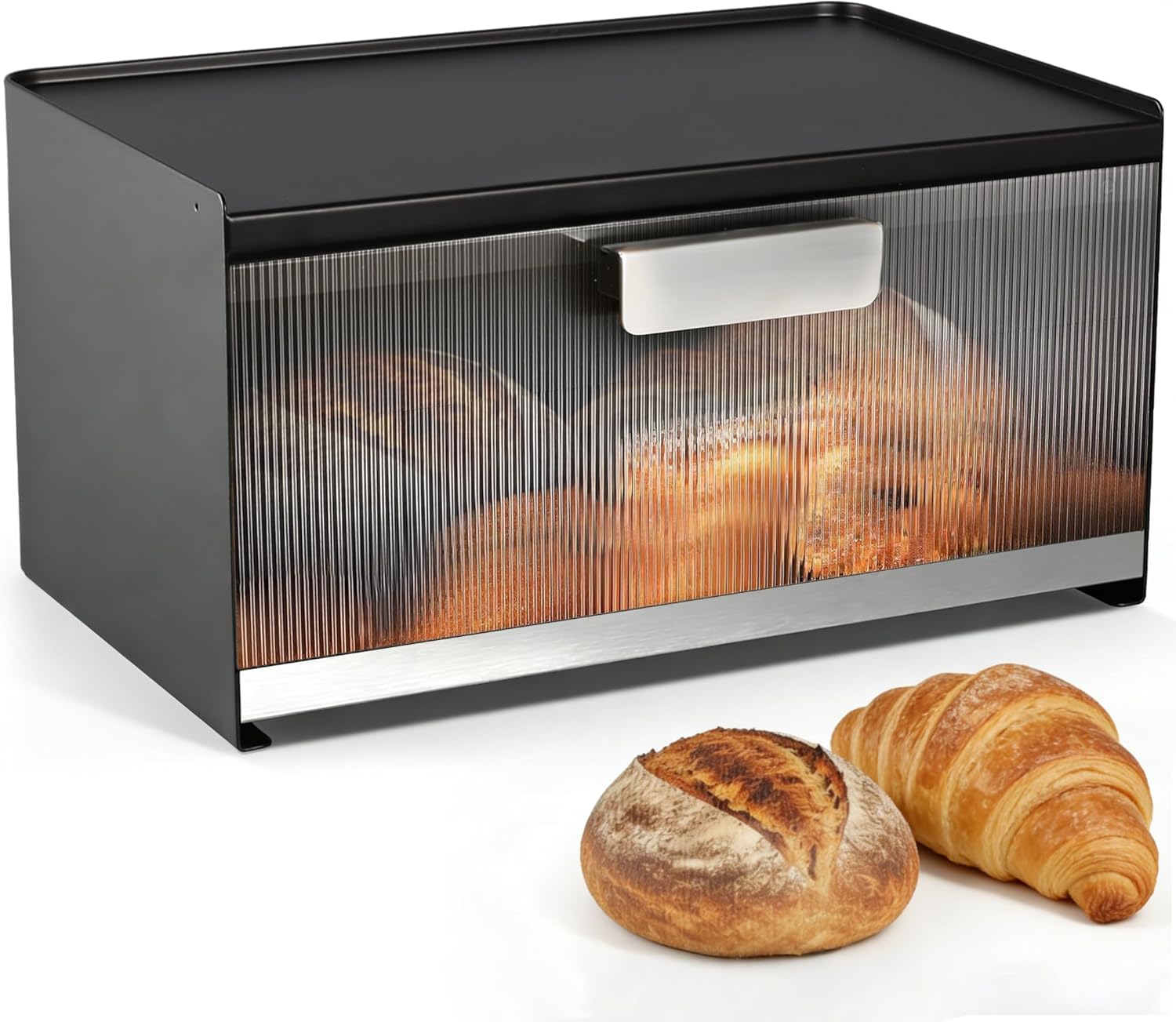 Metal Bread Box for Kitchen Countertop, 5.3 Quart Morden Bread Storage Container for Homemade Bread, No Assembly Required, Easy Cleaning, Never Cracks, Black