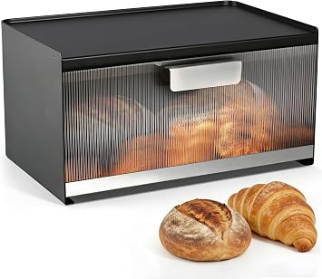 Metal Bread Box for Kitchen Countertop, 10 Quart Morden Bread Storage Container for Homemade Bread, No Assembly Required, Easy Cleaning, Never Cracks, Black