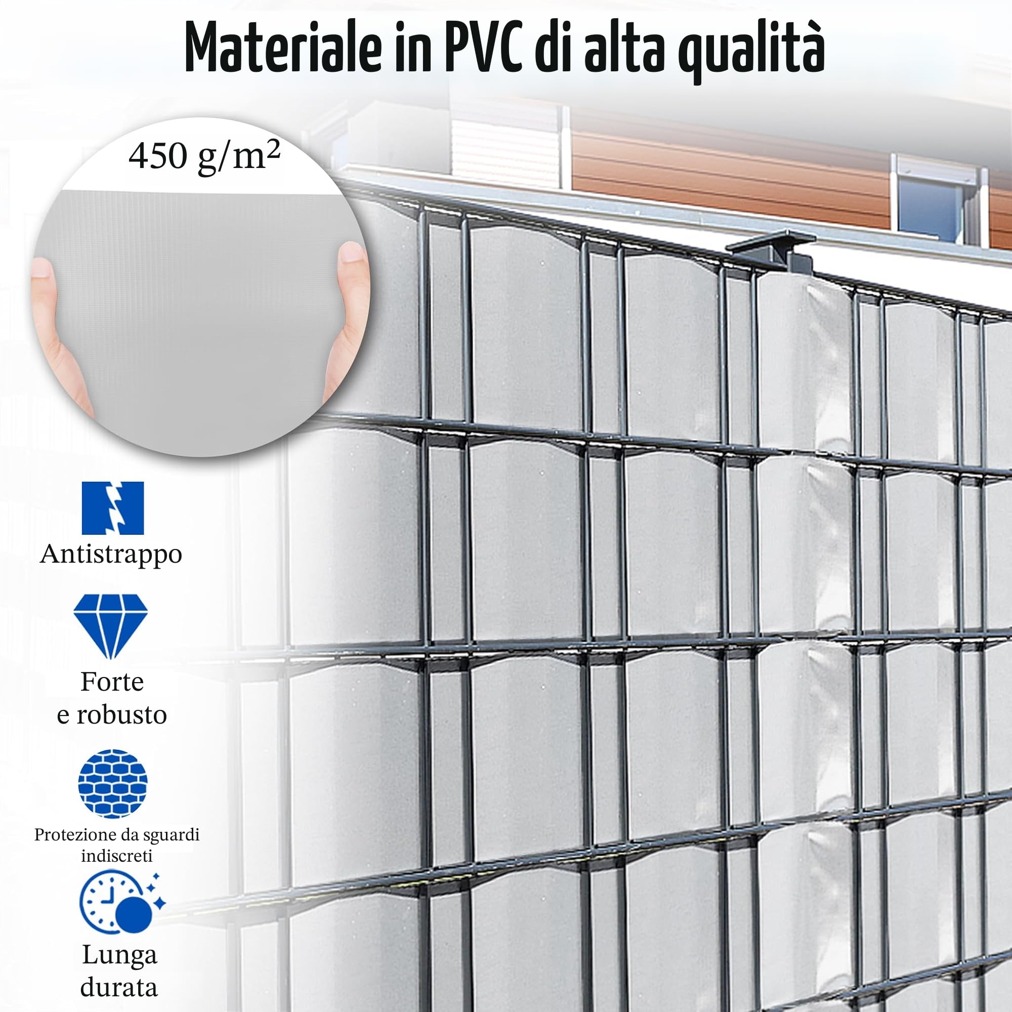HENGMEI PVC Privacy Screen Strisce Privacy Screen Film Doppia Rete Metallica Recinzione 65m x 19 cm con 30 Pezzi Clip di Fissaggio Giardino Recinzione per Recinzione, Grigio