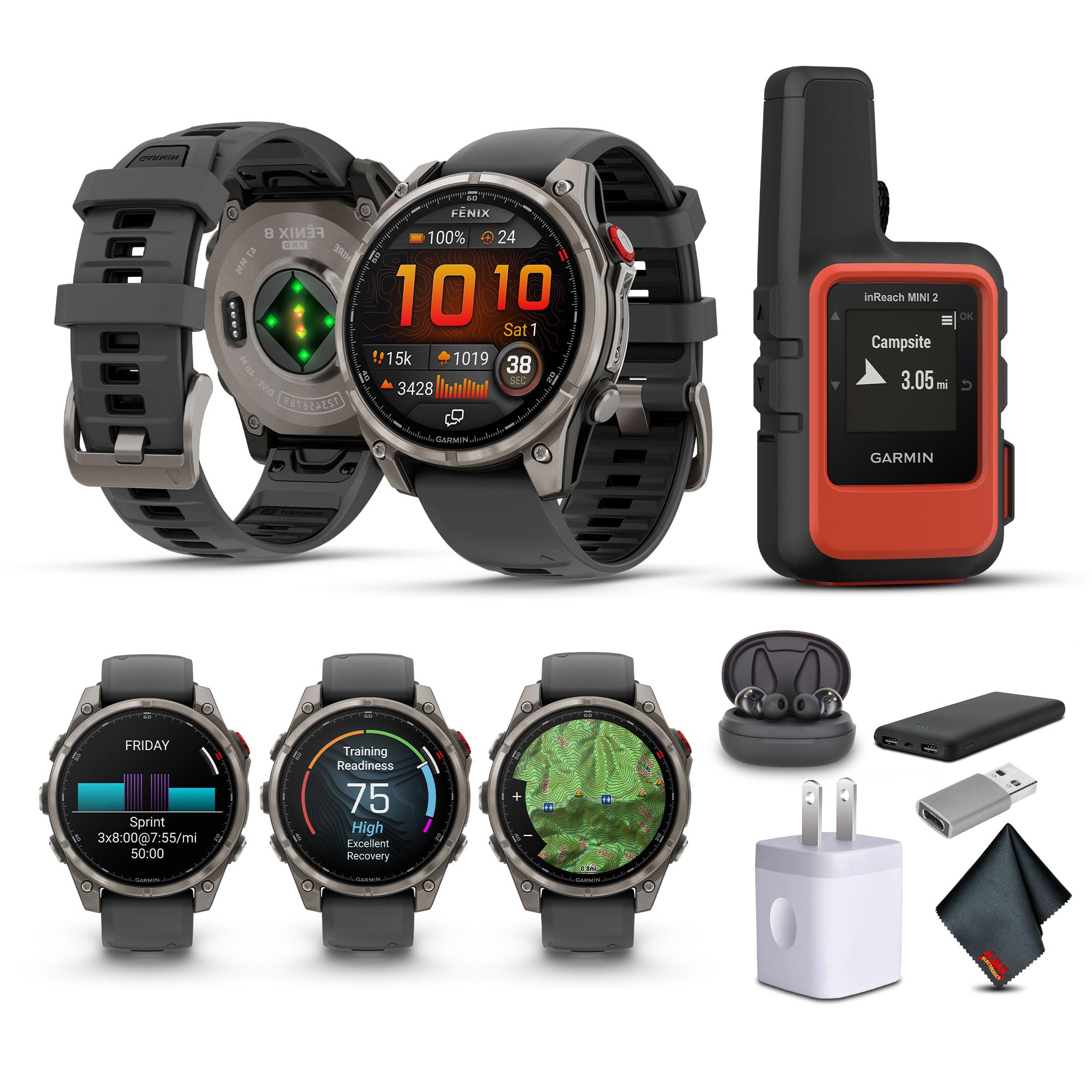 Garmin Fenix 8 Pro 47mm AMOLED Display Multisport Fitness GPS Smartwatch Sapphire Titanium with Graphite Black Silicone Band