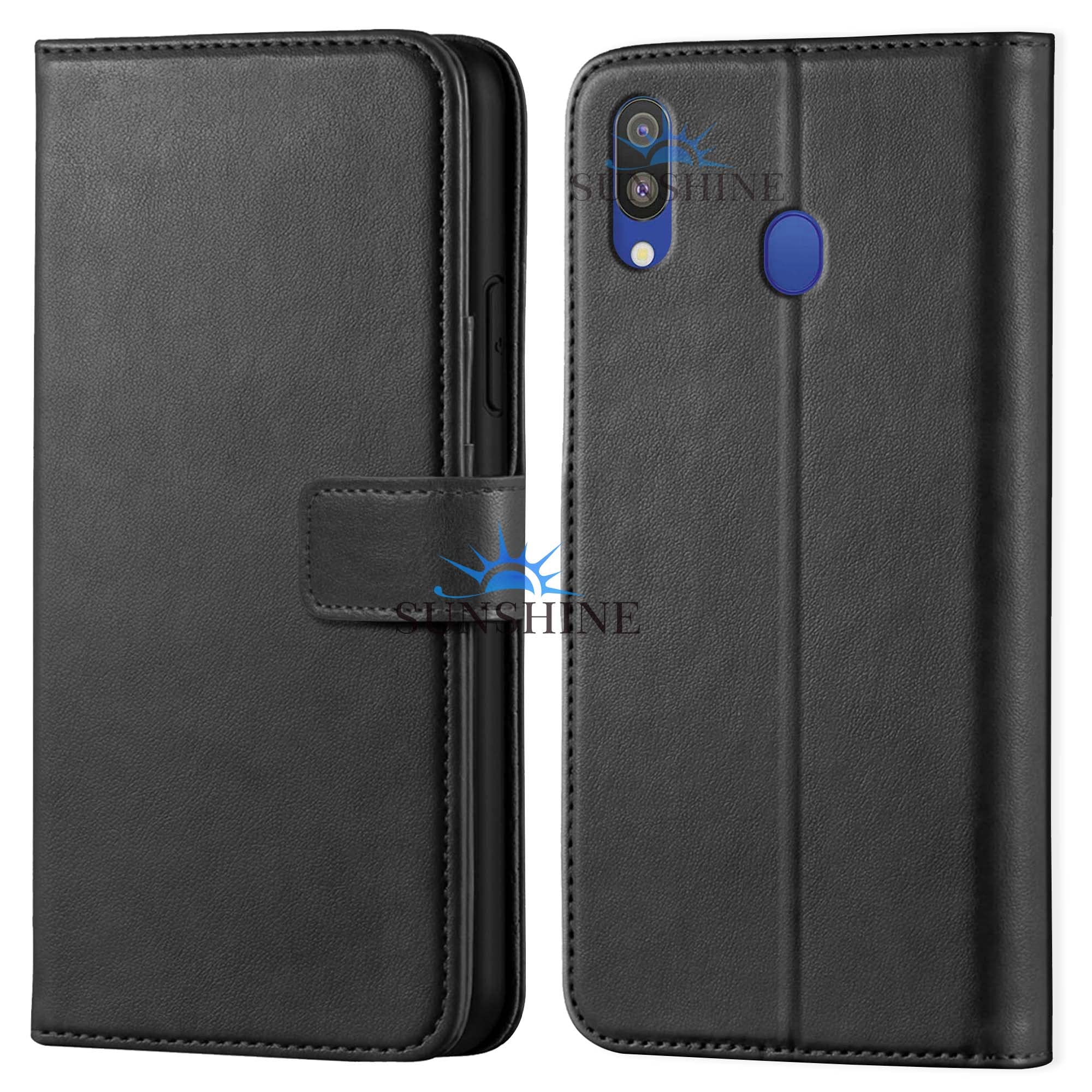 leather vintage shock proof flip case back cover for samsung m20 sport (flexible | leather finish | card pockets wallet & stand | black)
