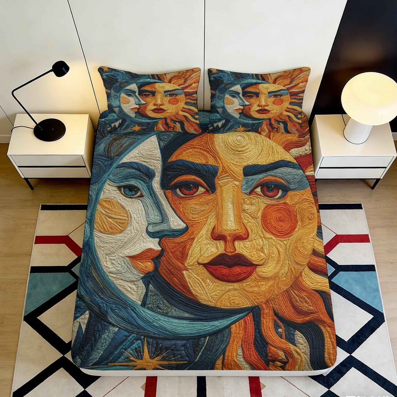 3D Printed Abstract Face Art Fitted Sheet Microfiber Soft Breathable Surreal Portrait Bed Cover for Bedroom Dorm Decor 90x200x25cm