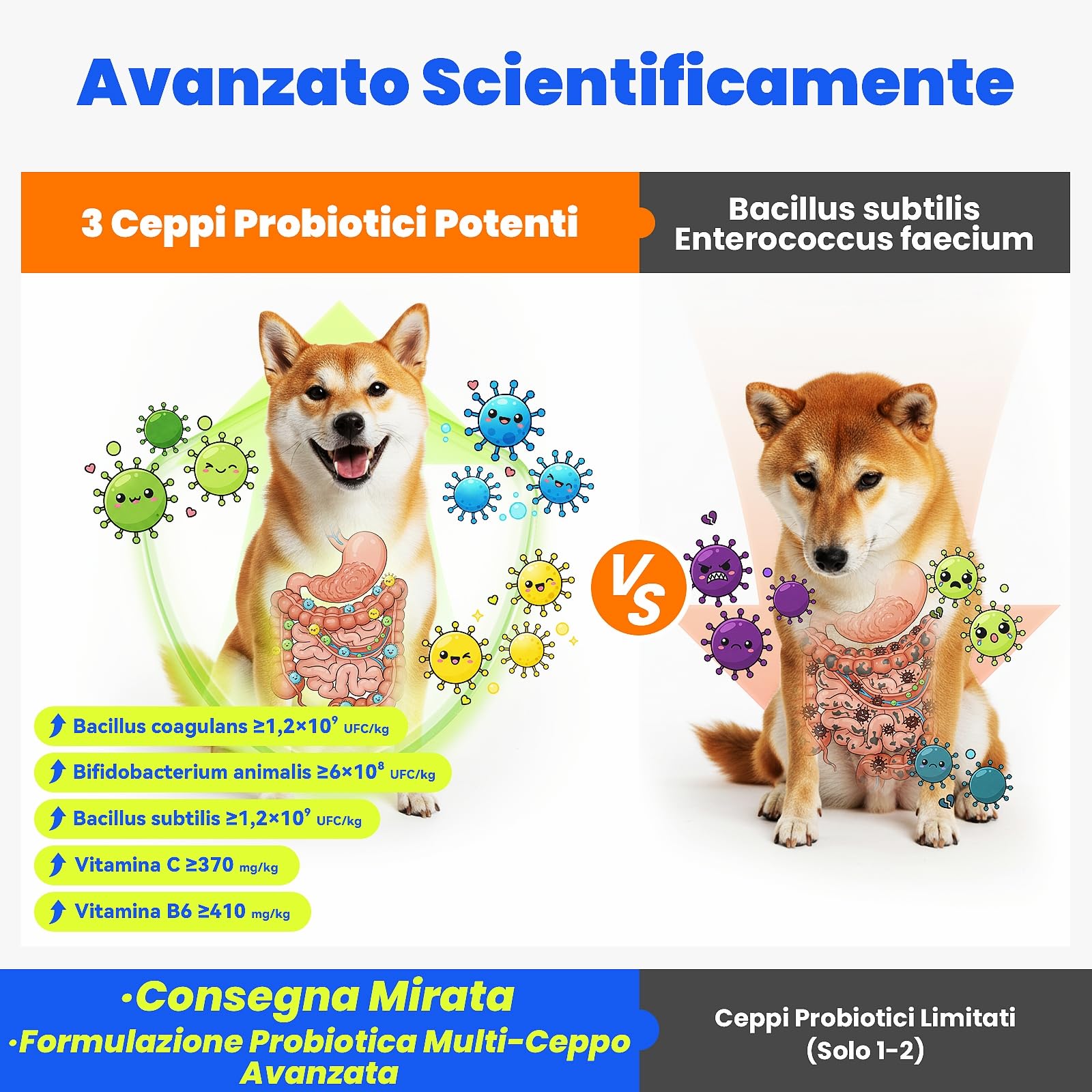 10-in-1 Probiotici per Cani - 500g Formula Premium con Probiotici e Prebiotici, per la Cura Quotidiana dell'Intestino e il Benessere Generale, Facile da Somministrare, Altamente Palatabile, 300 Snacks