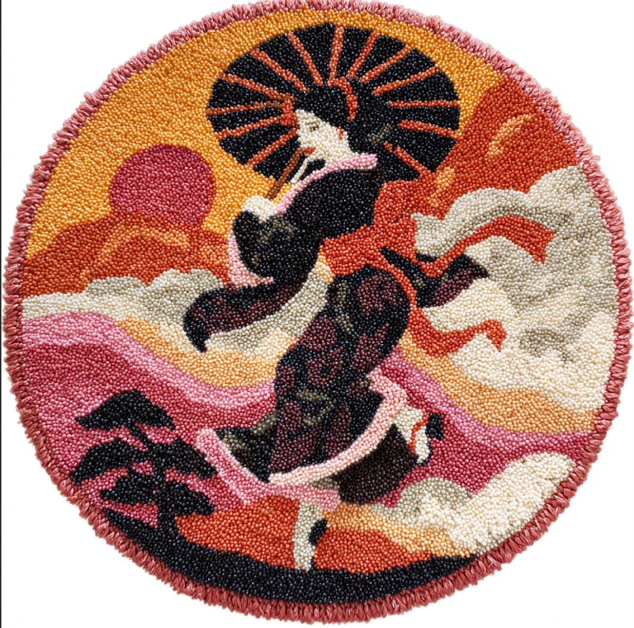 Kitquiver Rug Making Kit for Adults Japanese Oiran DIY Rug Making Craft Kits with Yarn & Canvas and Crochet Needle Embroidery Decoration 100x100cm