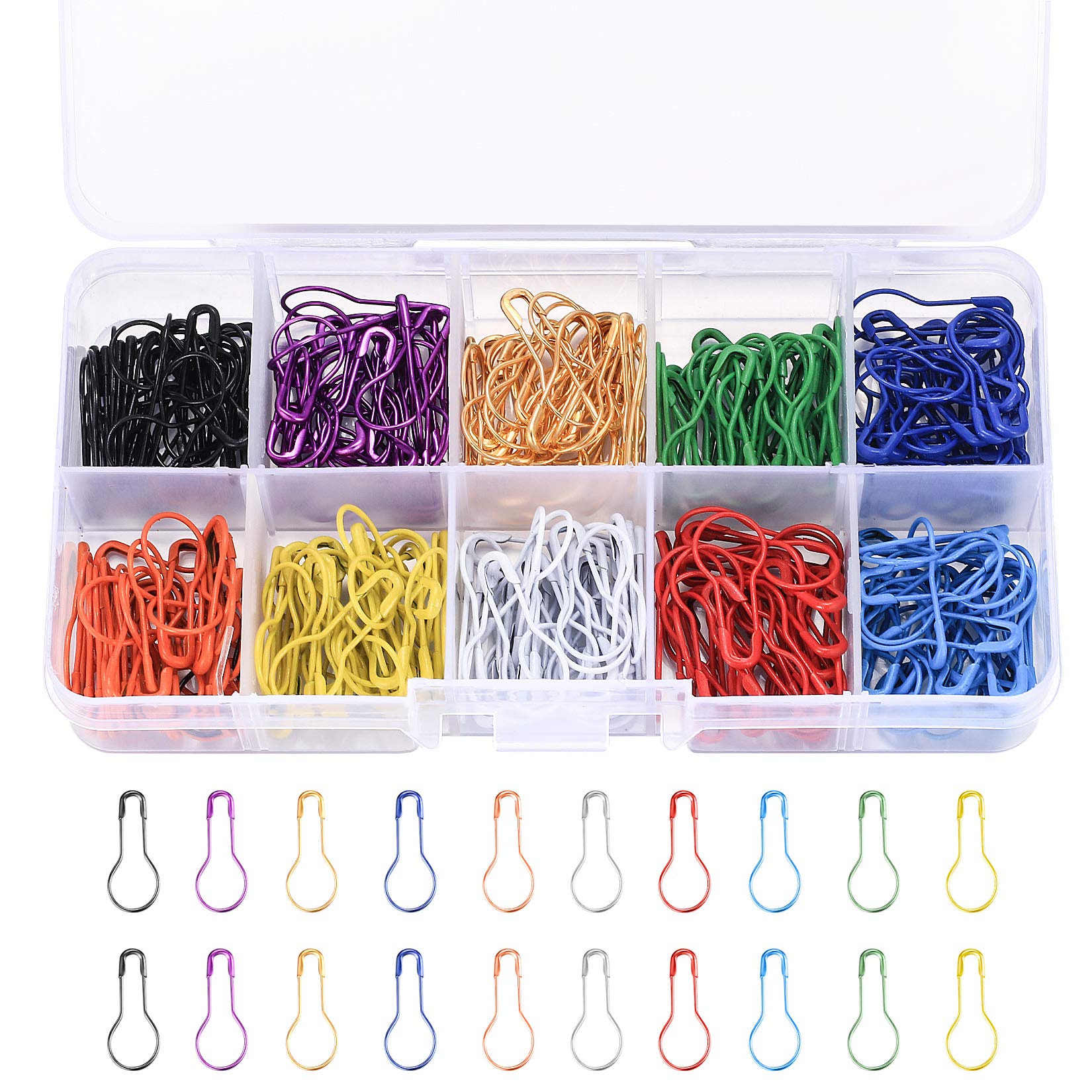 300 Pcs Safety & Calabash Pins, Gourd Pear Clips, Stitch Markers for Crafting, Sewing & DIY Making - 10 Assorted Colors