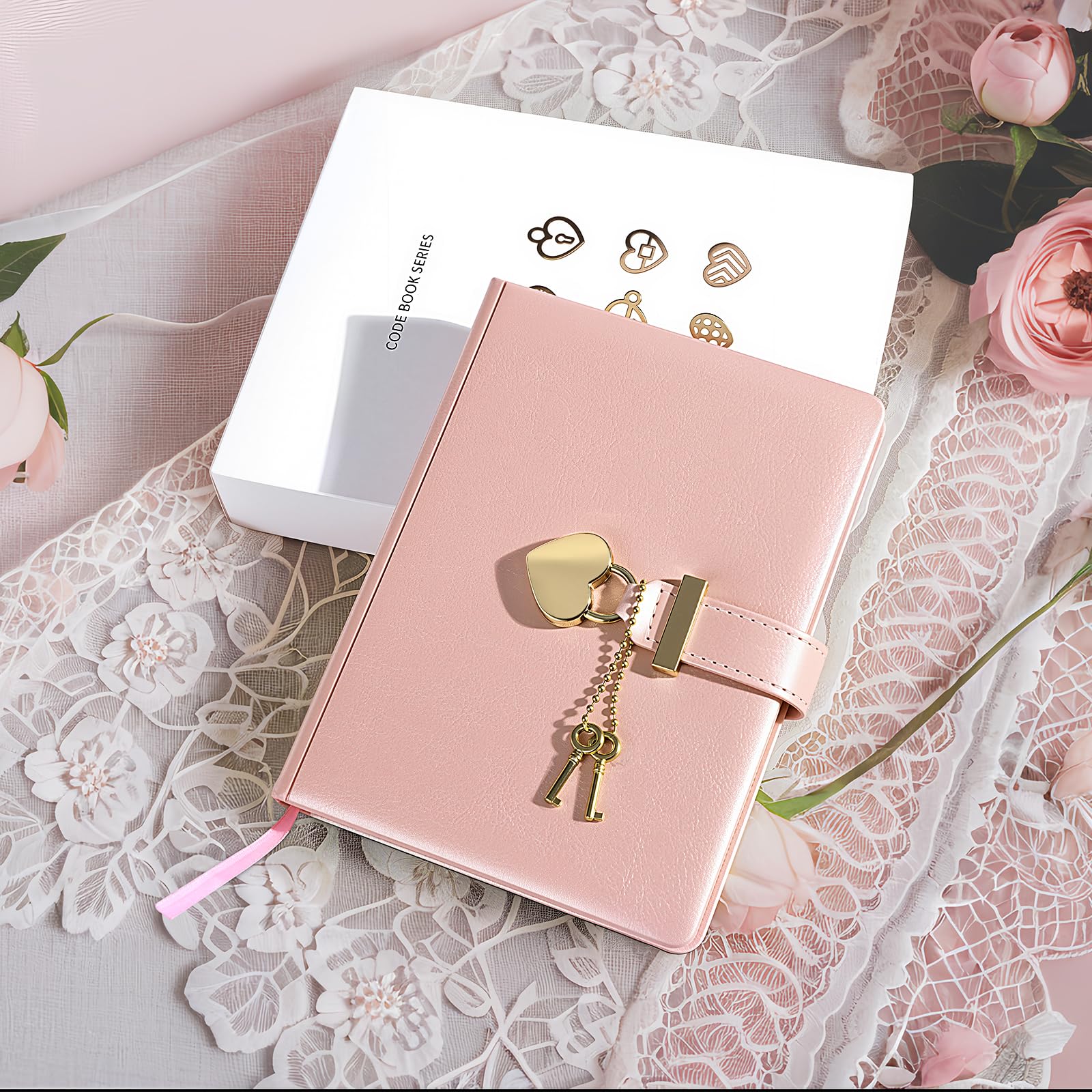 Tagebuch mit Schloss für Mädchen und Frauen, 288 Seiten mit Goldkanten, Herzförmig Gesperrtes Tagebuch, B6 Tagebuch mit Schloss und Schlüsseln, Schloss Tagebuch für Geschenkideen mit