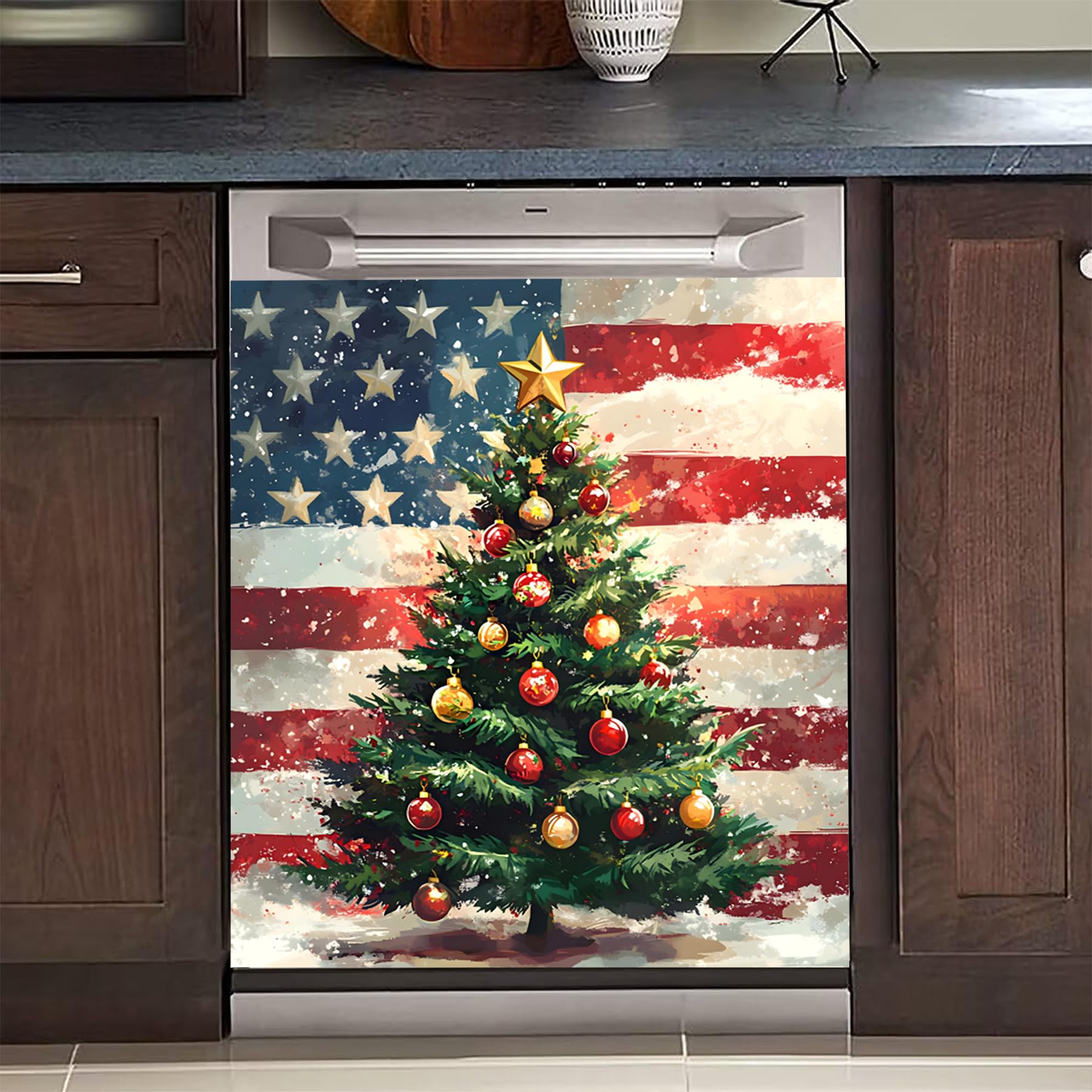 Housse magnétique frigo et lave-vaisselle Noël panneau aimanté cuisine 58x66 cm