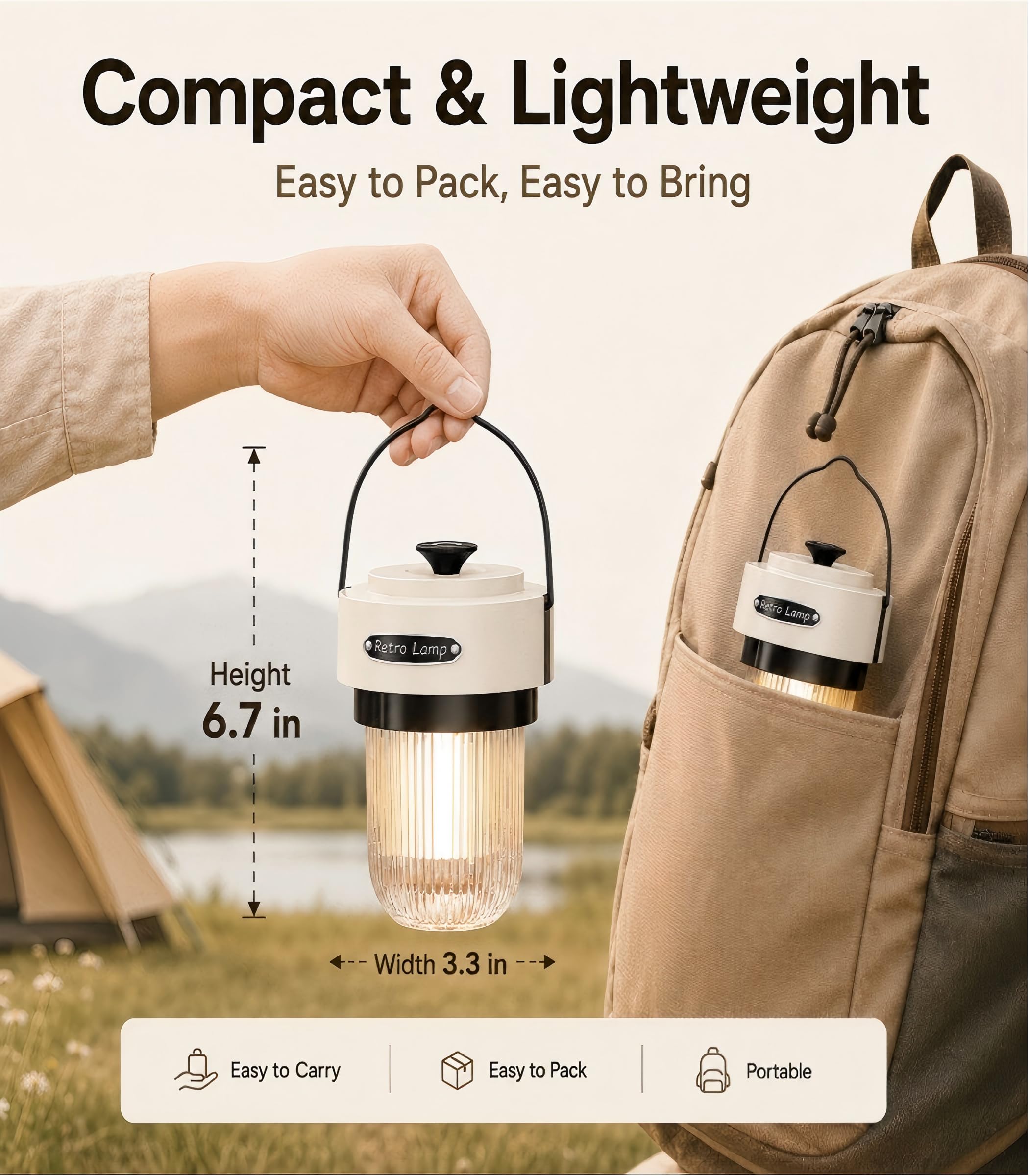 HOMY Linterna de camping recargable, linterna LED portátil de 1000 lm con 3 modos de luz de atenuación continua, IPX4 impermeable para camping, hogar, emergencia, pesca
