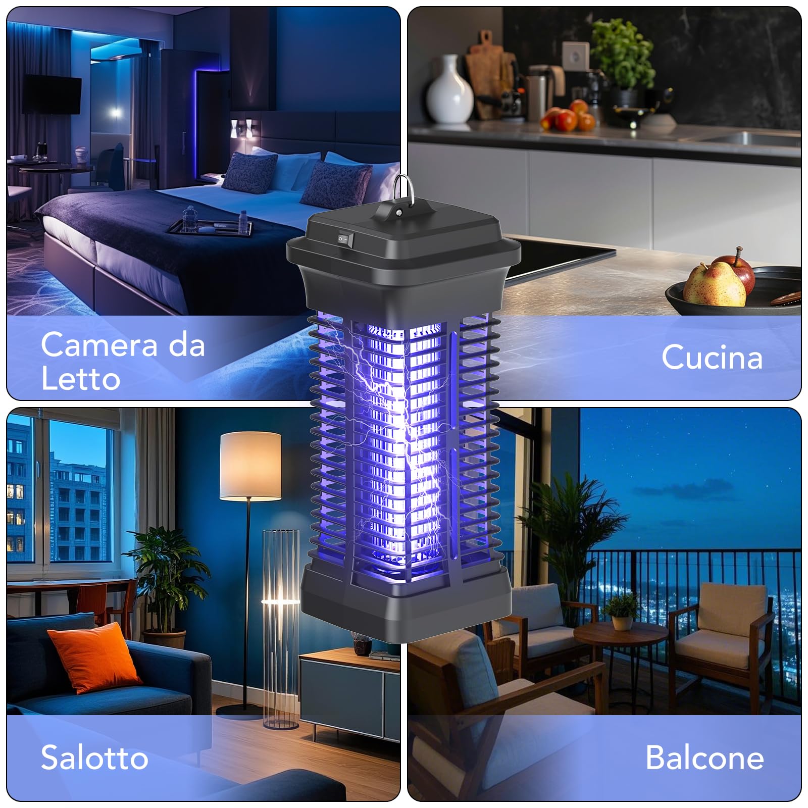Lampada Antizanzare Elettrica 6W, Zanzariera Elettrica UV 1000V per Interni, Ammazza Zanzare e Mosche Silenzioso, Trappola per Insetti per Camera da Letto, Cucina, Ufficio