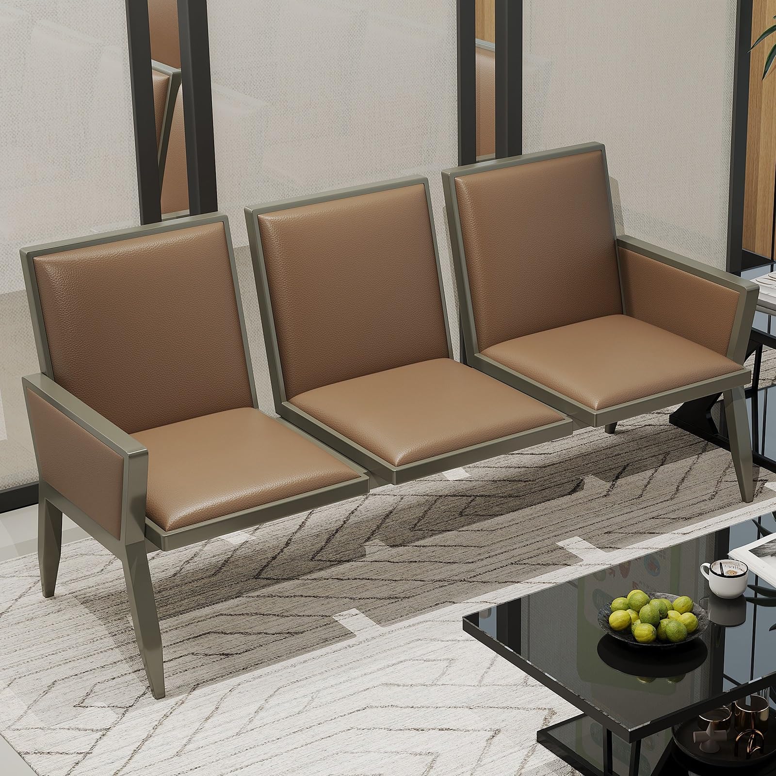 GTHTUHFD 2/3-Seat Reception Sofa, Leather Waiting Room Chair, Conference Chairs With Reinforced Backrest And Armrests, For Airport, Hospital, Barbershop,Brown-3-seater 178cm/70in