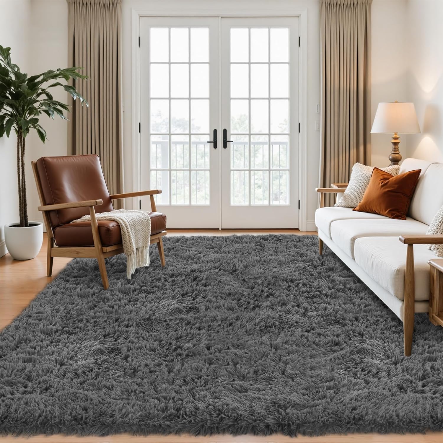 5x7 Area Rug for Living Room: Ultra Soft Fluffy Rug Modern Large Thicked Shag Rug for Bedroom Non Slip Indoor Fuzzy Carpets for Girls Kids Room Nursery Dorm Home Decor Grey - Image 3