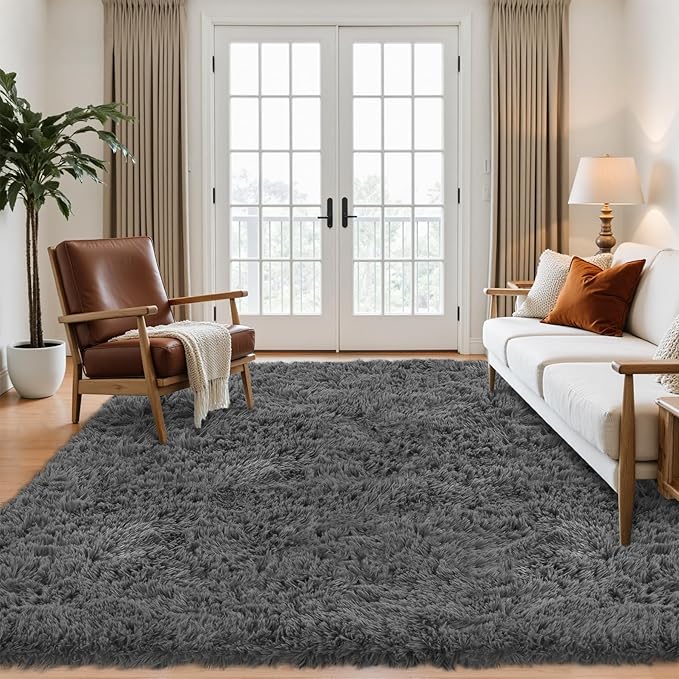 Tapete 6x9 pies, Alfombra suave y esponjosa, Antideslizante, Gris miniatura 3