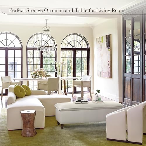 Miniatura 2 de LUE BONA Banco otomano de almacenamiento, banco de almacenamiento de piel sintética blanca de 49 pulgadas, banco de ventana tapizado moderno con