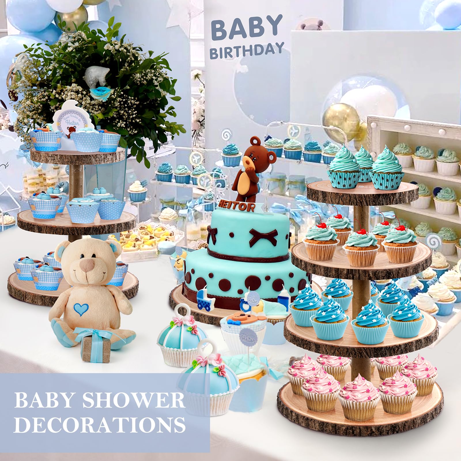 Présentoir à Cupcakes 4 Niveaux En Bois D’Acacia – Support Gâteau Rotatif Élégant Pour Mariage, Anniversaire, Buffet