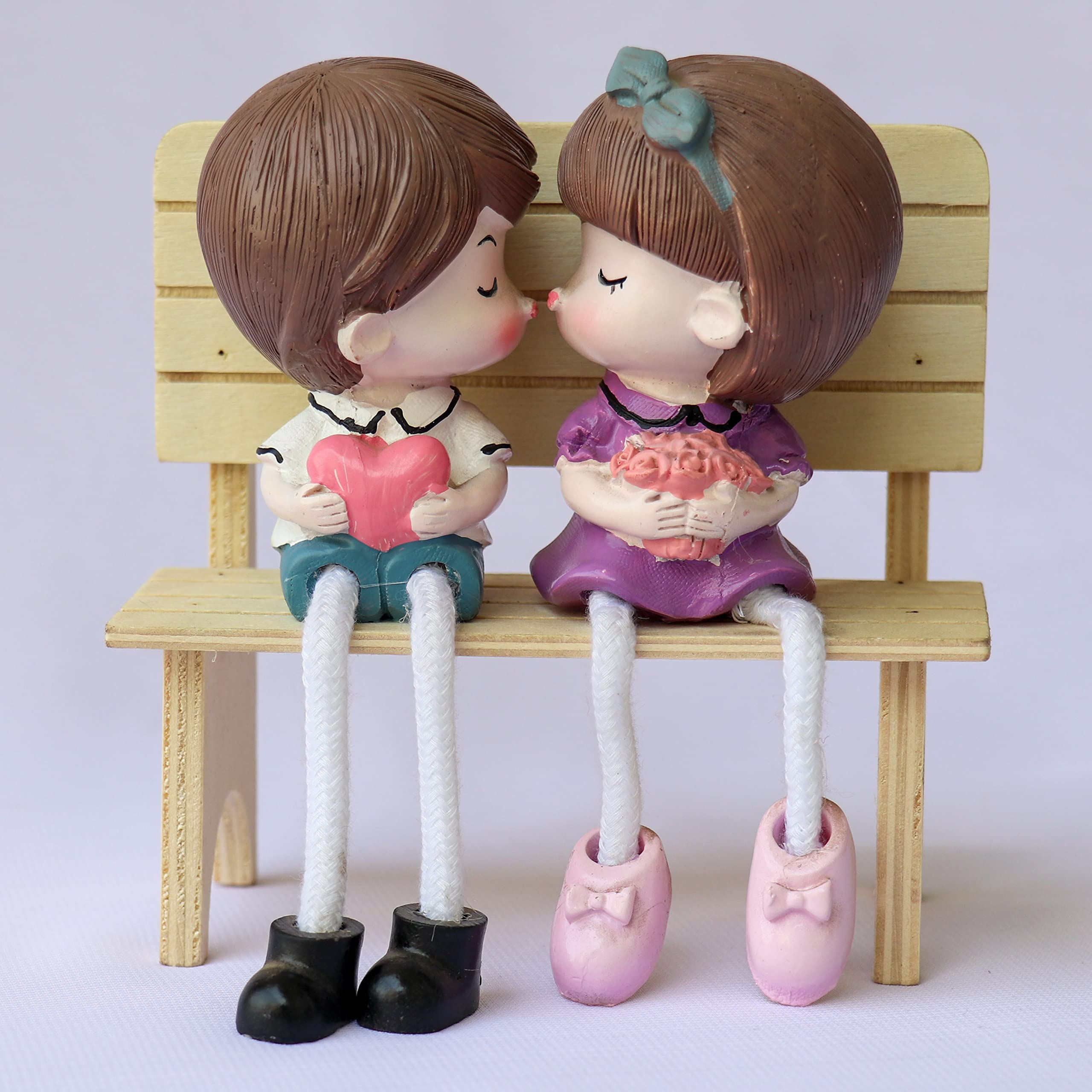Love Couple Sitting Figurine with Hanging Legs for Decoration Cute Romantic Couple for Décor (Set of 2, Resin, Multicolour)