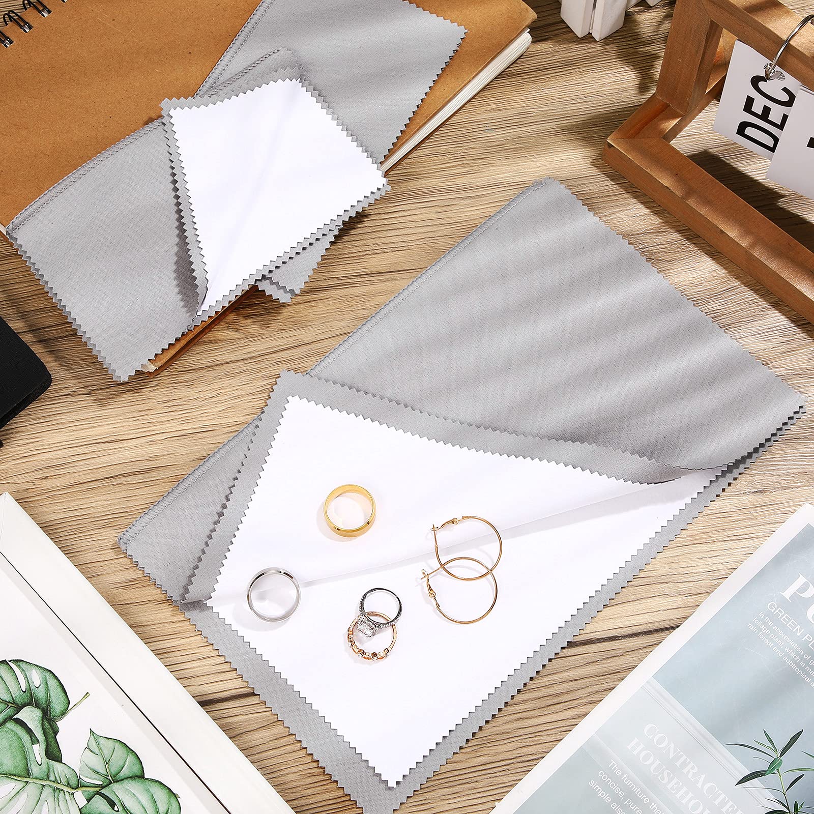 Juego de 8 paños de limpieza de joyería de doble cara, paño de limpieza de joyas, paño de pulido para joyas de oro, plata, platino, relojes, 11 x 14 pulgadas y 6 x 8 pulgadas