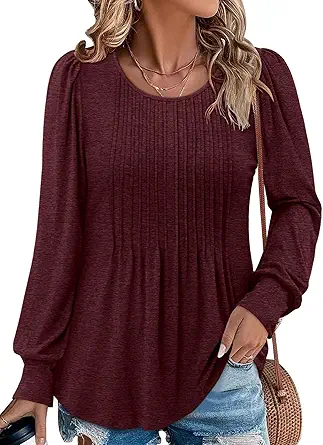 BETTE BOUTIK Long Sleeve Shirts for Women Fall Tops Dressy Blouses Crewneck Tunic Tops for Leggings S-3XL