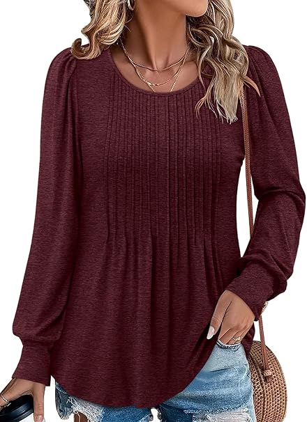 BETTE BOUTIK Long Sleeve Shirts for Women Fall Tops Dressy Blouses Crewneck Tunic Tops for Leggings S-3XL