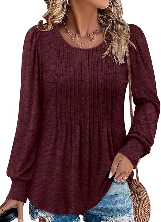 BETTE BOUTIK Long Sleeve Shirts for Women Fall Tops Dressy Blouses Crewneck Tunic Tops for Leggings S-3XL