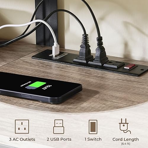 Miniatura 8 de Yaheetech Soporte de TV con toma de corriente, centro de entretenimiento industrial con luces LED para TV de 65 pulgadas, consola de TV de 3 niveles