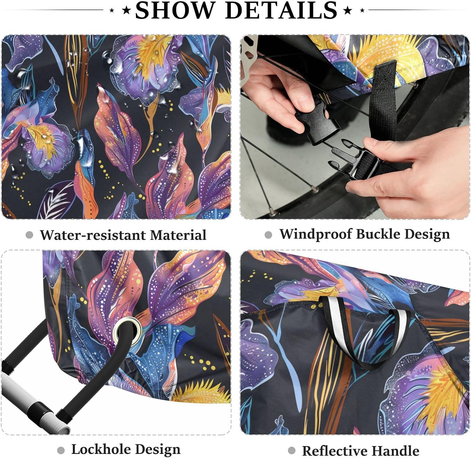 ALAZA Iris Flower Boho Bike Cover Waterproof Outdoor Ebike Bicycle Covers Tarp Protection for 1/2 Bikes, Sun UV Dust Wind Proof