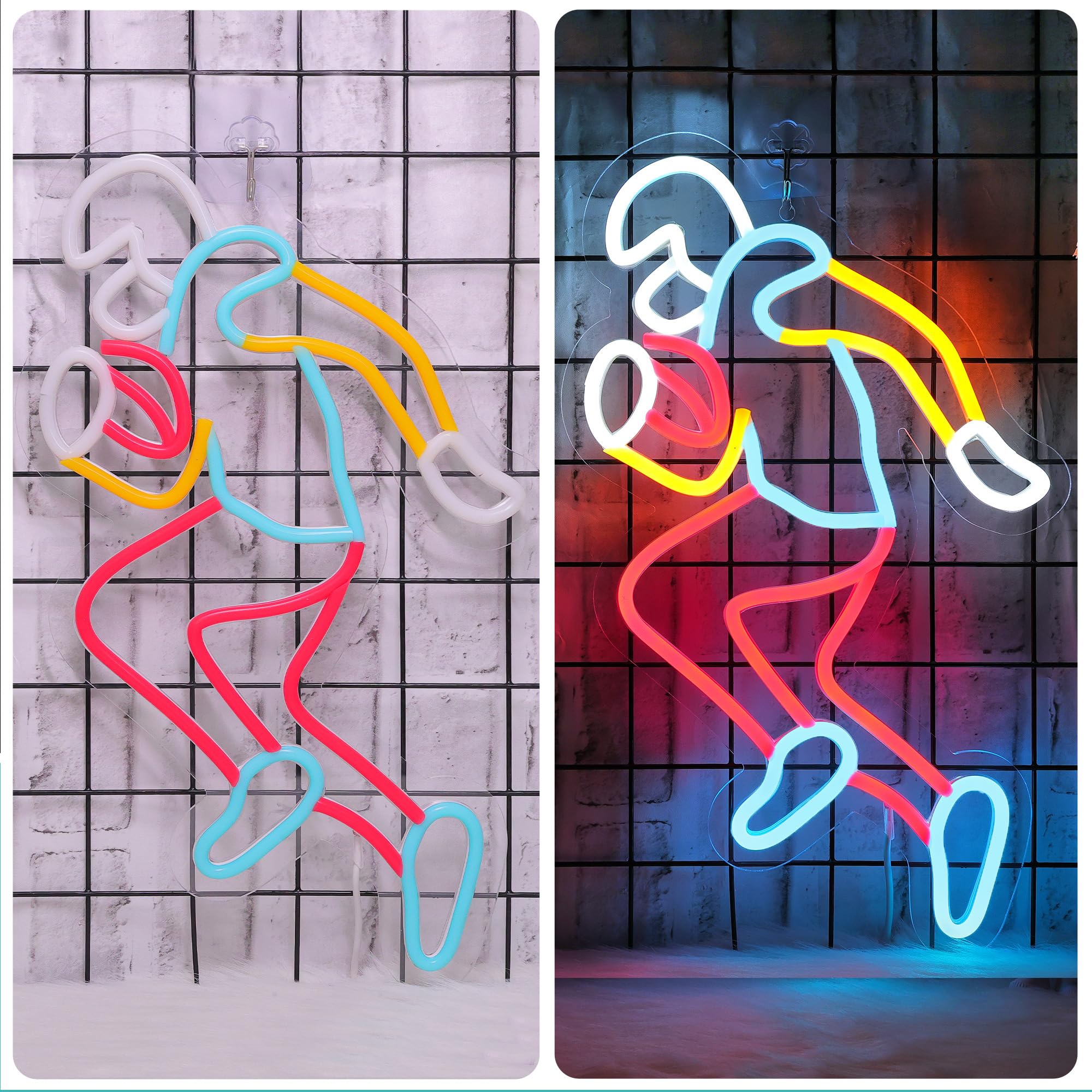 CoolGift Mart Letrero de neón para jugador de fútbol, decoración de pared LED regulable para fanáticos de los deportes, alimentado por USB, ideal para sala de estar, cueva de hombre, universidad,