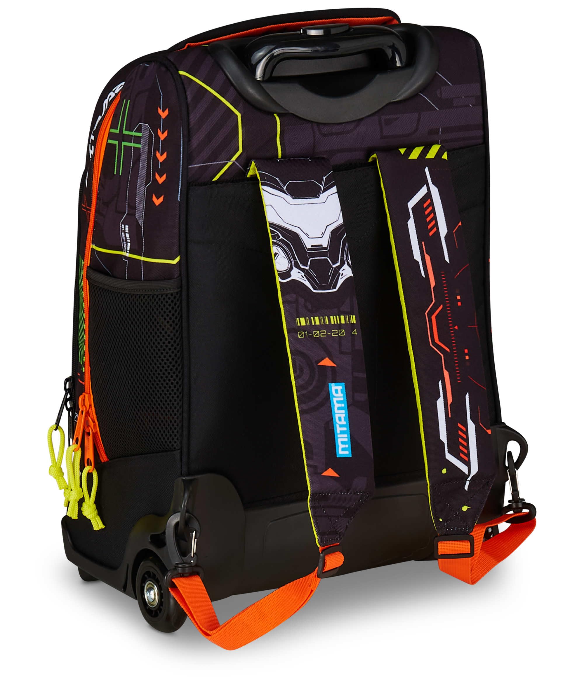 Mitama Trolley DR Scuola FLUO BATTLE, Nero - Arancione, 34 Lt, Tasche multifunzione, Spallacci uso zaino, Per bambini e ragazzi,scuola elementare e media, Tempo libero e viaggi