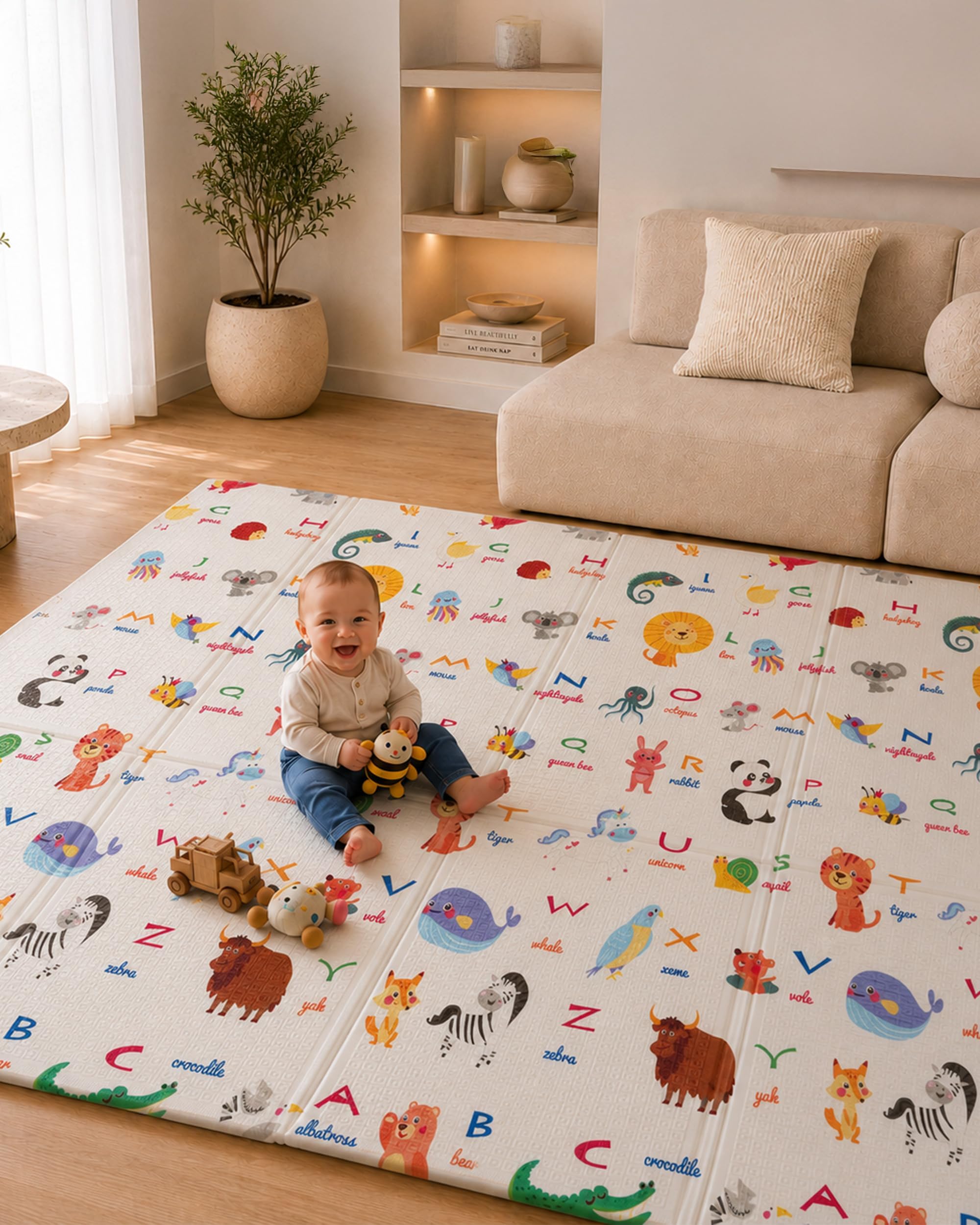KIDOOLA Grand Tapis de Jeu réversible pour bébé | Doux pour bébé Rampant et Ventre | Tapis de Sol épais pour Enfants, Tout-Petits et bébés | Tapis de Jeu pour Sol dans crèche (Style 2)