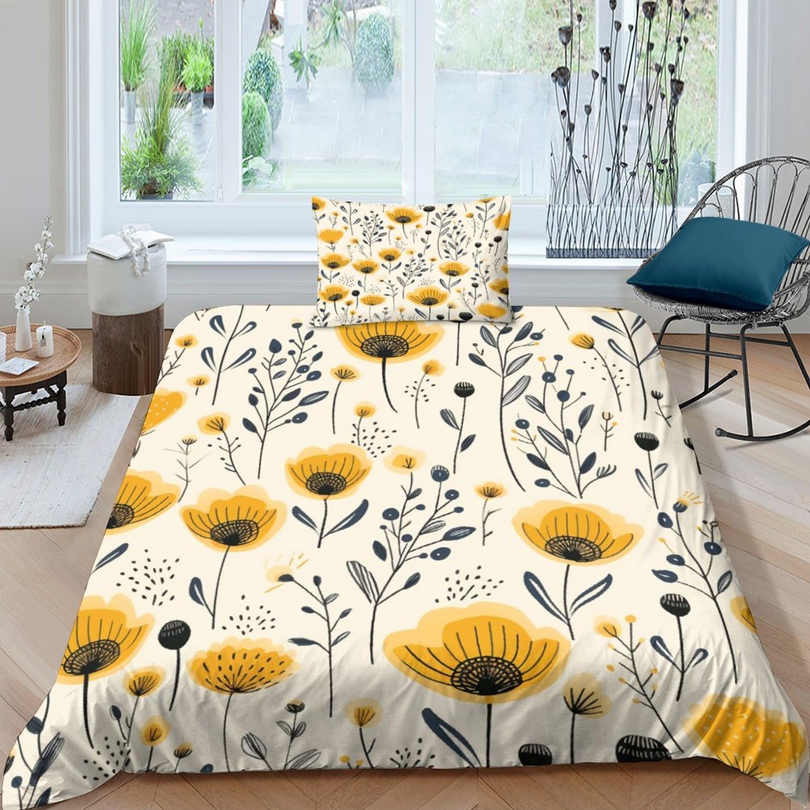 Parure de lit IOFEER motif fleurs multicolore 135x200cm premium