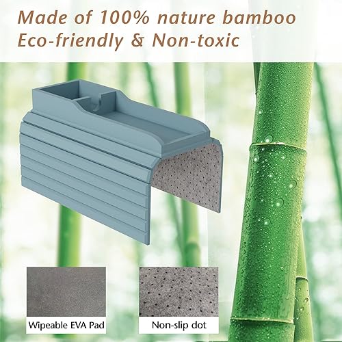 Miniatura 3 de Semounva Bandeja de brazo para sofá bandeja flexible y plegable para botellatazataza de café mesa de bambú para sofá bebidas teléfono control remoto