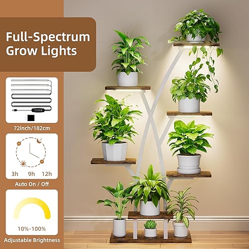 Miniatura 3 de Soporte para plantas de interior con luces de crecimiento - Estante de plantas de 7 niveles para interiores, soportes de esquina para plantas de