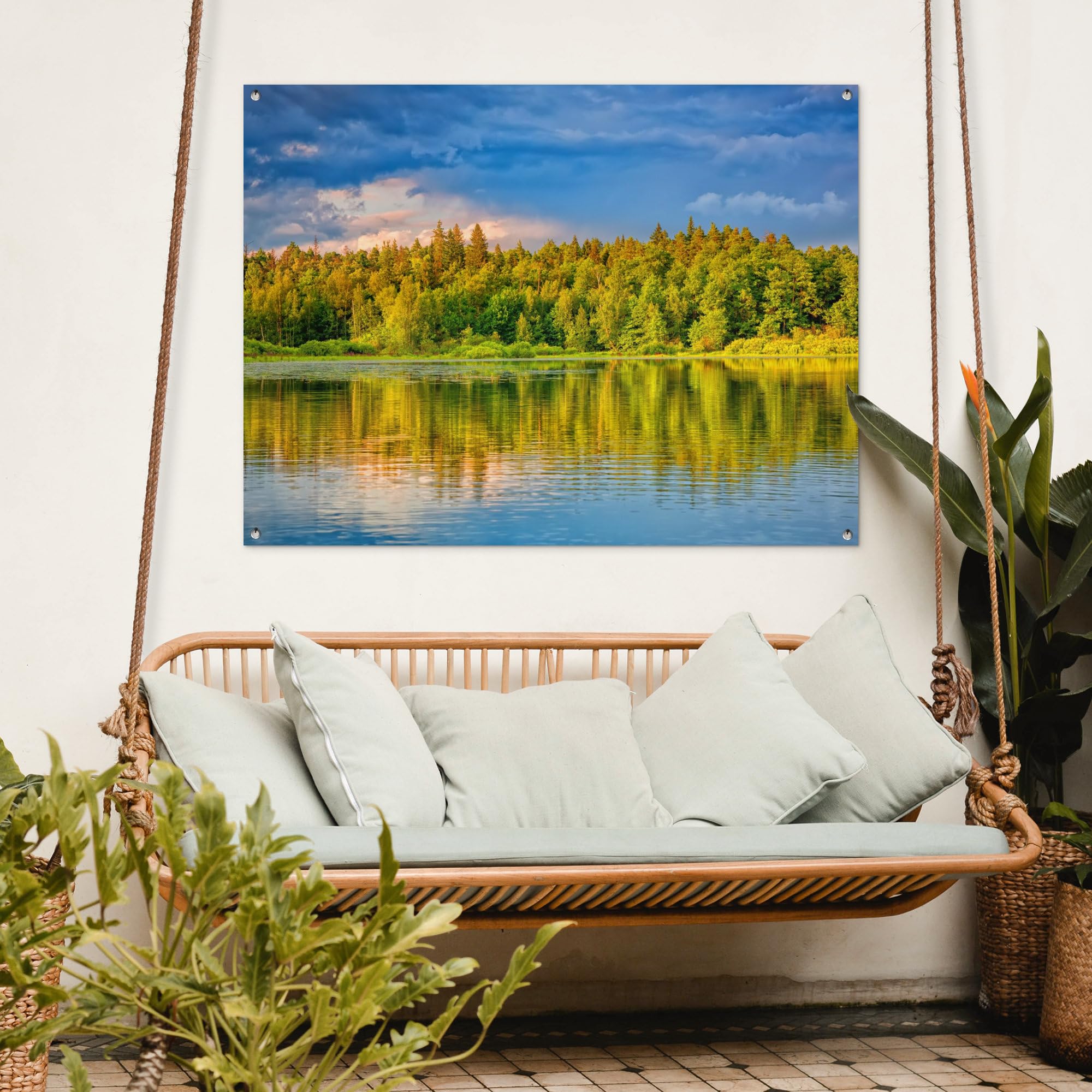 MuchoWow© Gartenposter Outdoor Bilder Gartendeko für draußen Wetterfest | 120x90 cm - Garten Deko Banner Draußen Gartendekoration Bild Wasser - Natur - Wald