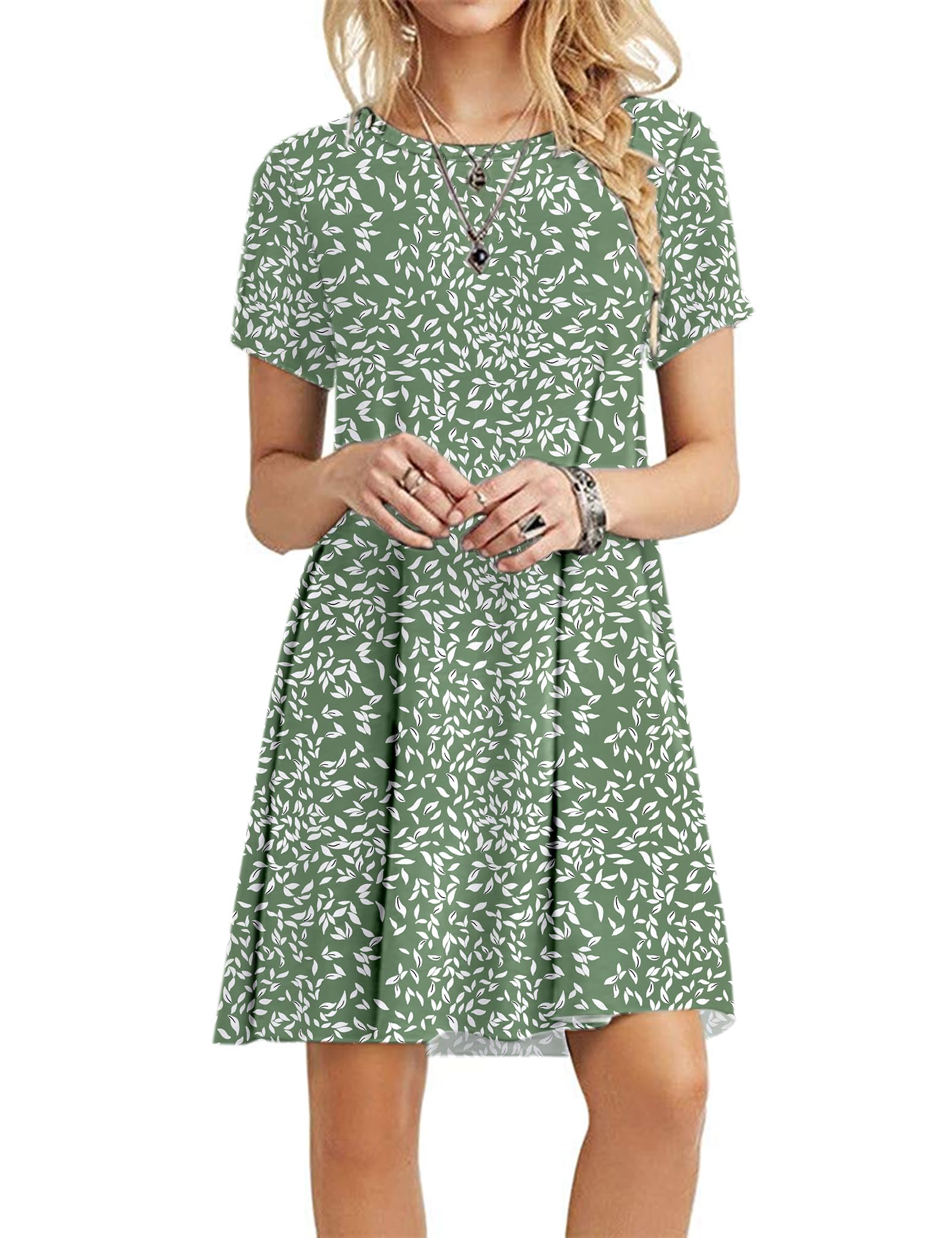MOLERANI Summer Dresses for Women UK Casual T-Shirt Dress Short Sleeve Ladies Beach Dress (XL, Olive Green)