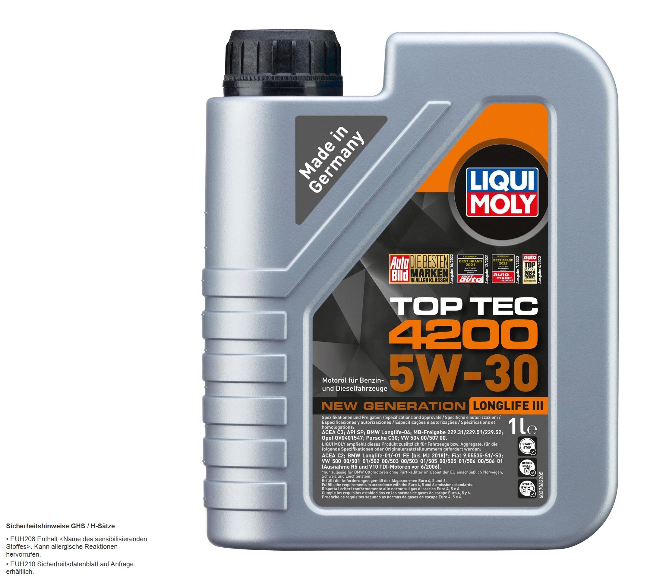 Inspektionspaket enthält 7 Liter Motoröl Top Tec 4200 5W-30 Ölfilter Luftfilter Innenraumfilter Verschlussschraube kompatibel mit A4 8K2 B8 2.7 TDI 3.0 A5 Cabriolet 8F7 8KH Q5 8RB 8R