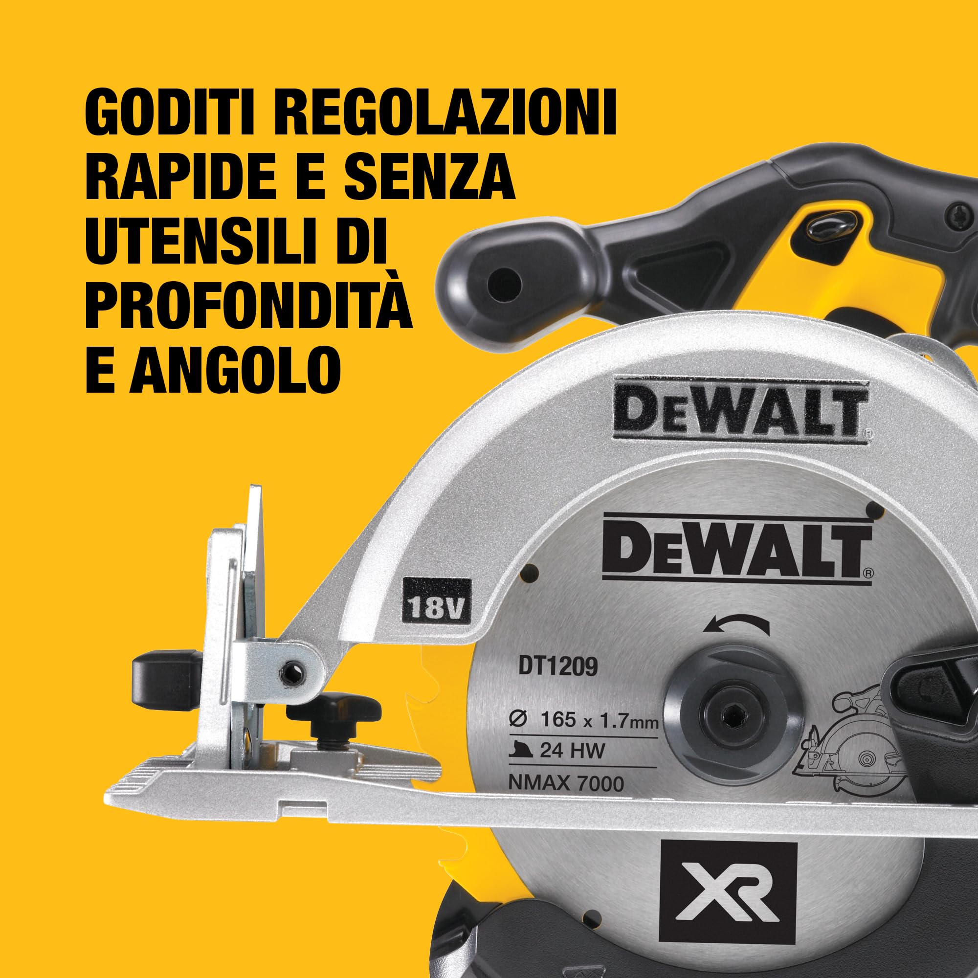 DEWALT Sega circolare 165mm a batteria XR, in valigetta TSTAK senza batteria e caricabatterie, 18V, DCS391NT-XJ