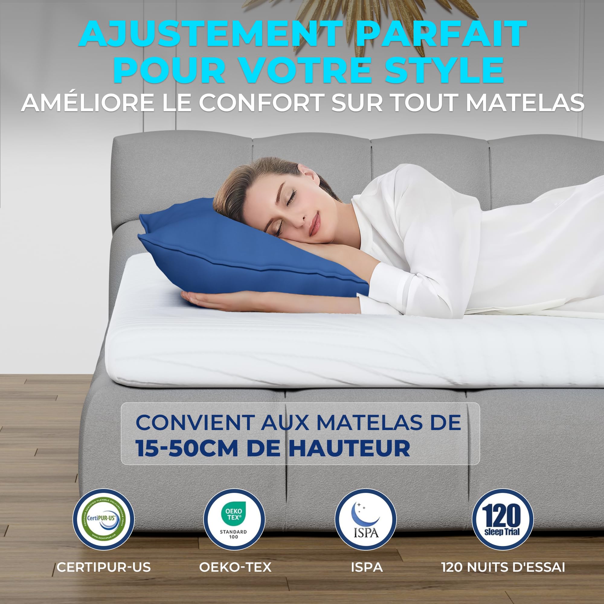 Topper 140x200 cm – Nakładka na materac 5 cm z pianki memory Visco, ergonomiczne wsparcie, pasy antypoślizgowe