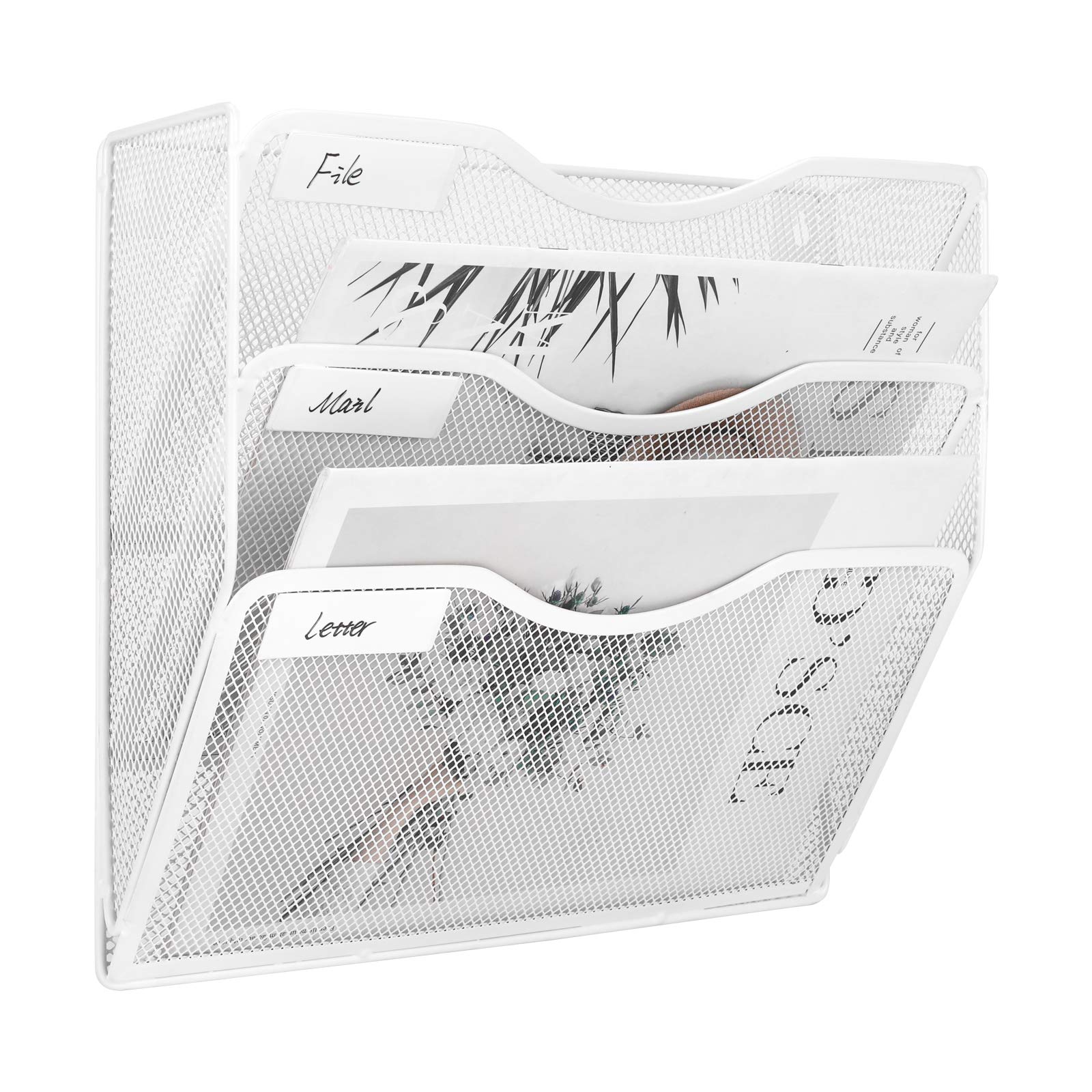 Photo 1 of EasyPAG Office 3 Pocket Wall File Folder Holder Hanging Organizer Metal Magazine Document Rack,White 3 Tier White