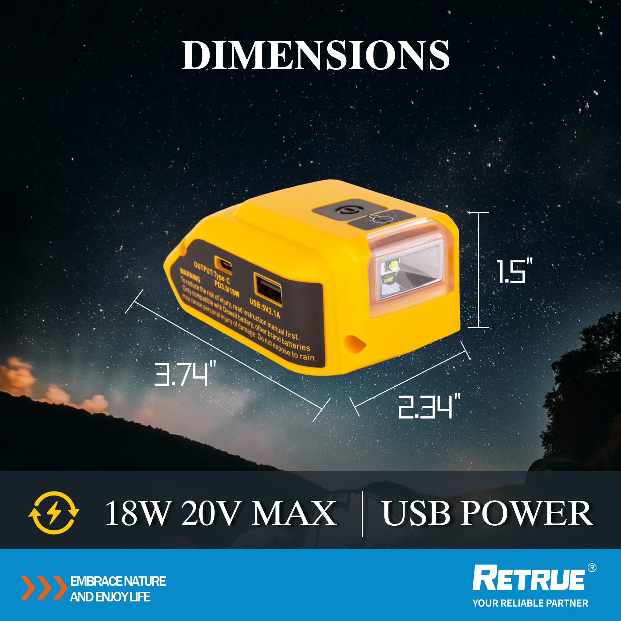 Przenośny adapter zasilania do generatora baterii 20 V MAX z ładowarką USB typu C i diodami LED do pracy, kampera, na kemping, w podróży, tylko narzędzie