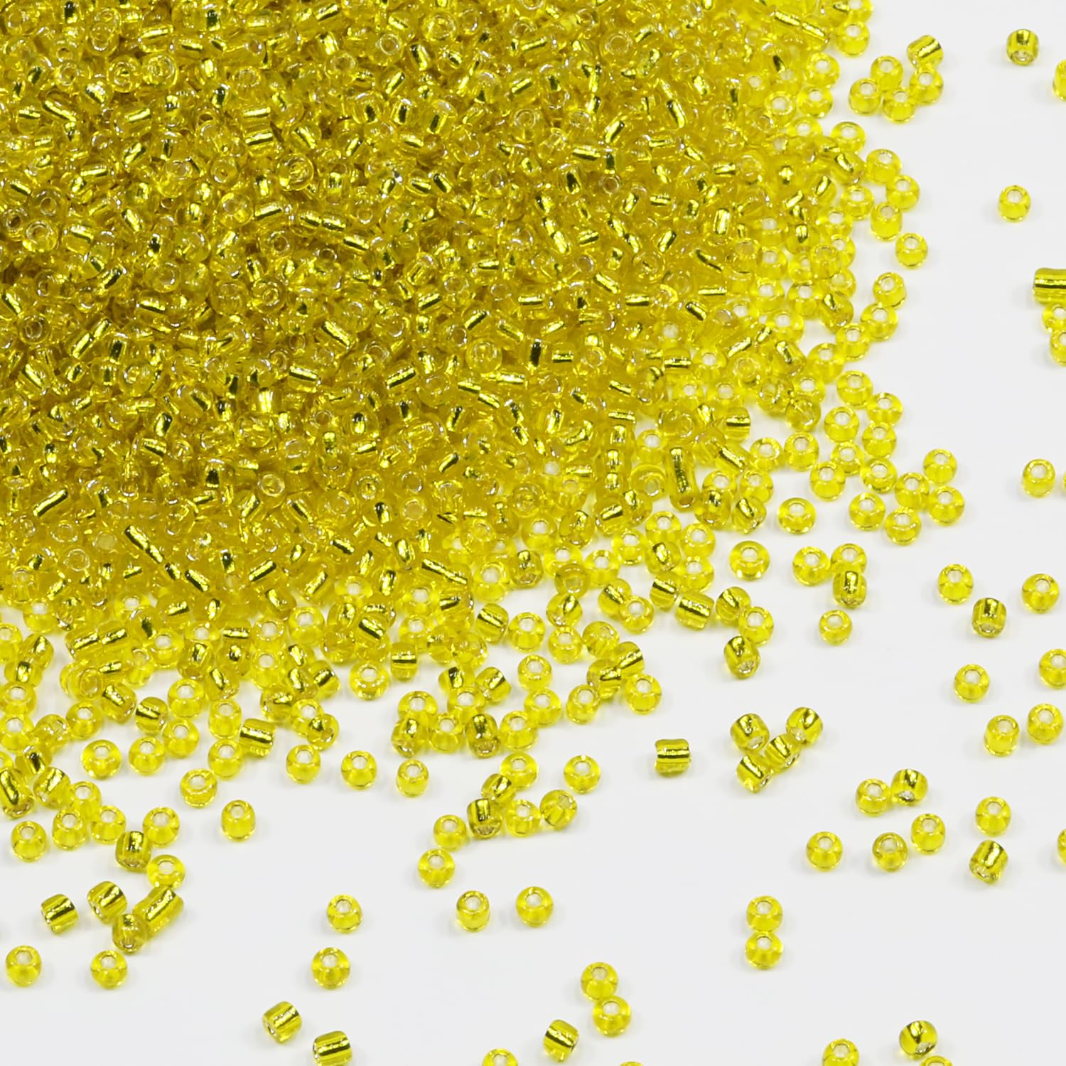 Tibaoffy Transparent Yellow with Silver Lined Beads Size 8/0 Crafts Glass Seed Beads 3mm for Jewelry Making (Total About 100g About 3600pcs) — image 1