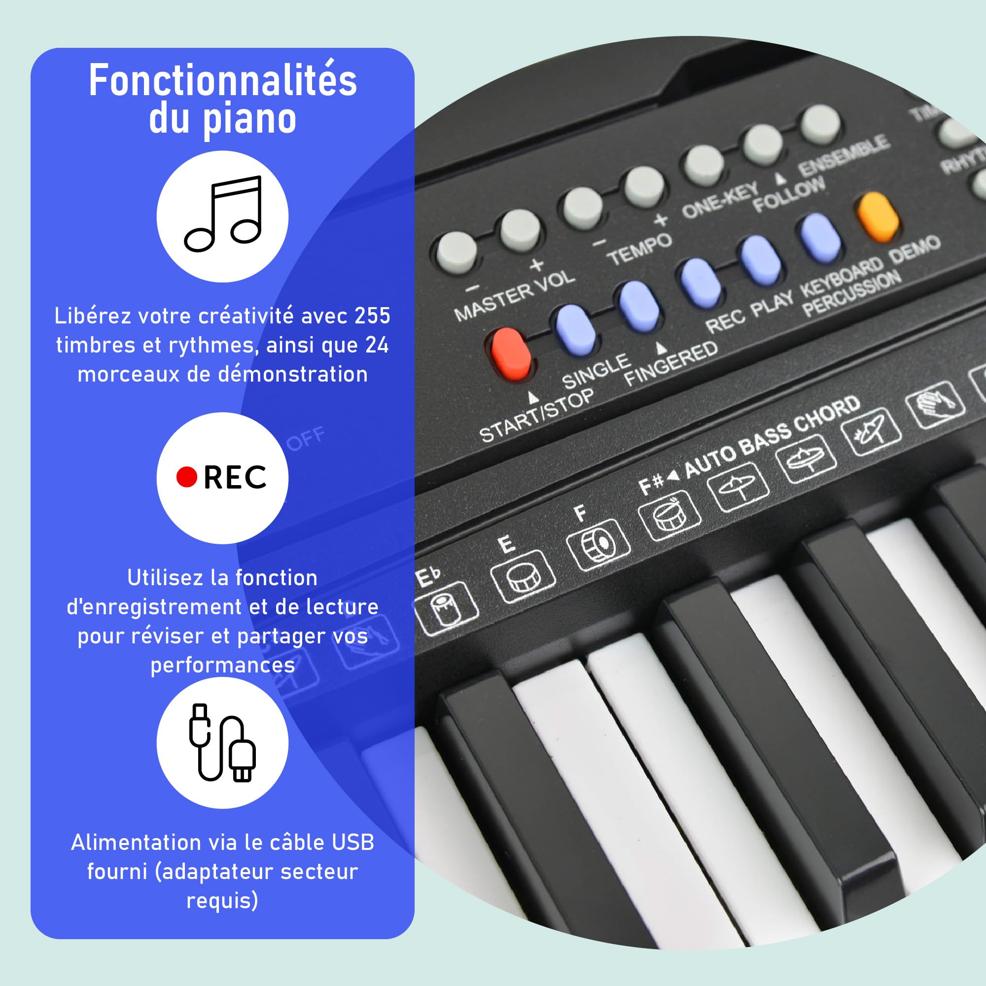 Axus AXP15 Clavier portable 54 touches, synthétiseur à mini touches avec porte-partitions, alimentation secteur et microphone