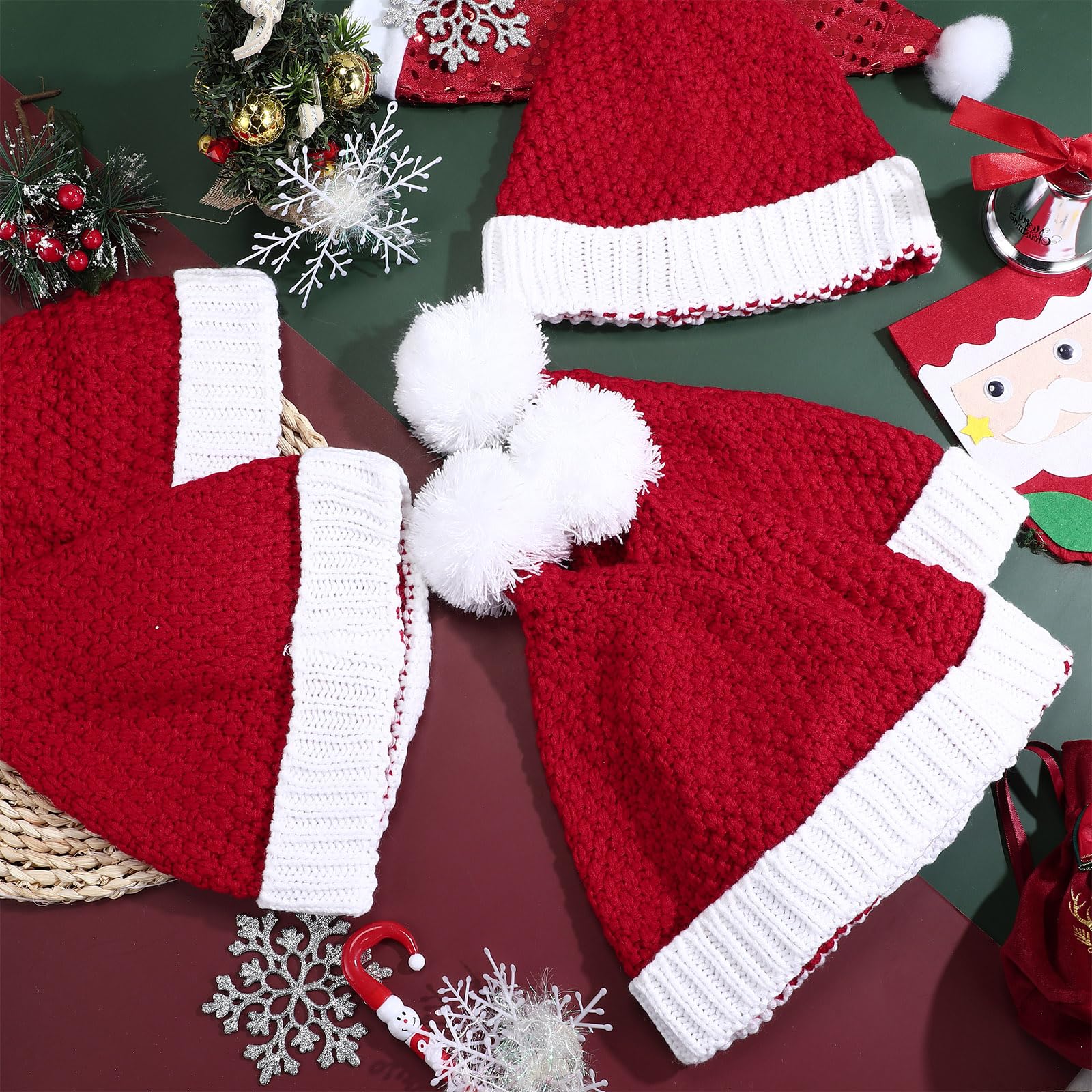 Liitrsh 12 Stück gestrickte Weihnachtsmannmützen, Großpackung, Wintermützen, weich und warm, für Erwachsene, Teenager, Damen, Herren, Urlaubsgeschenk, Weihnachtsfeier, Rot und Weiß