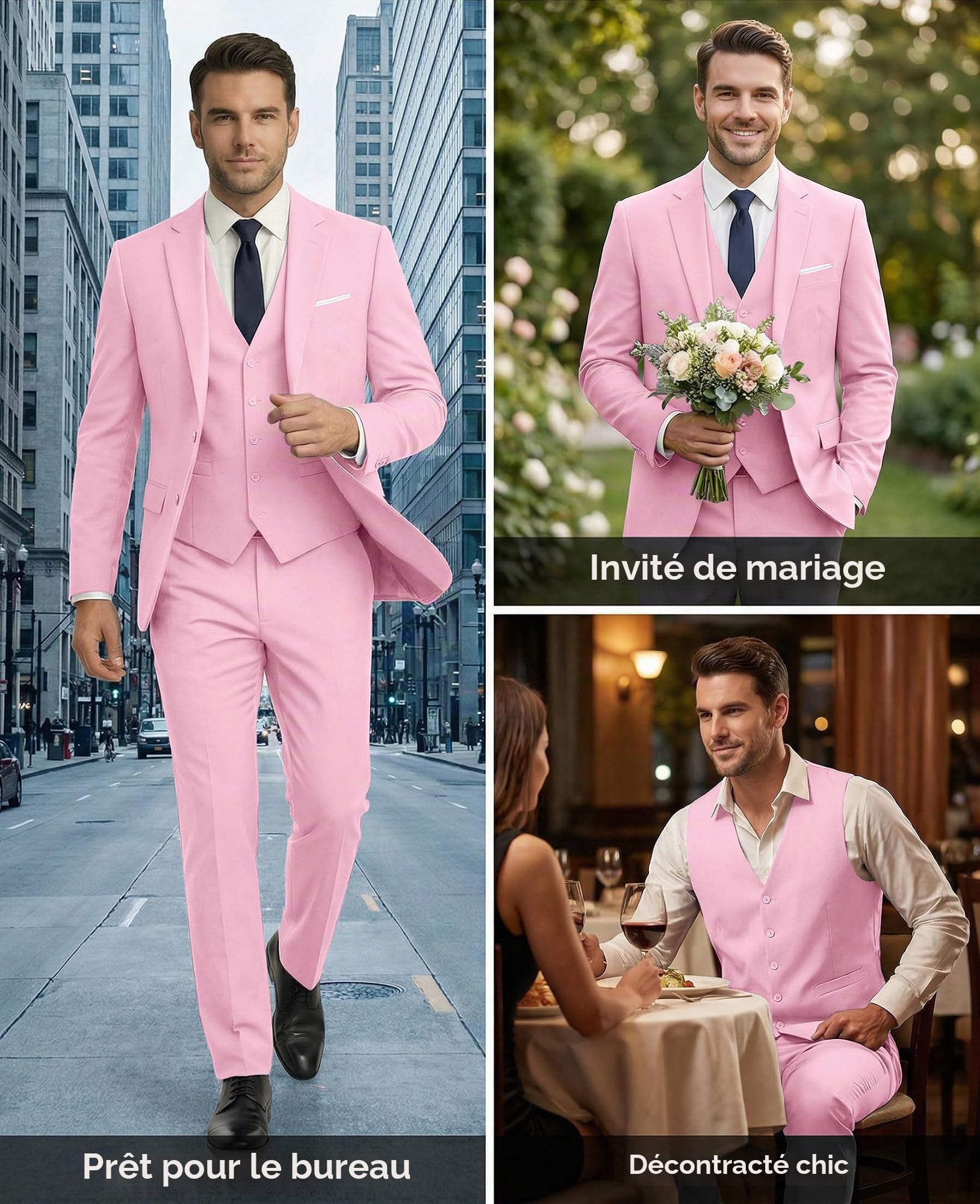 Men's 3 Piece Set Slim Fit Wedding Suit Groomsmen Prom Tuxedo Business Formal Casual Groom Suit Jacket Pants