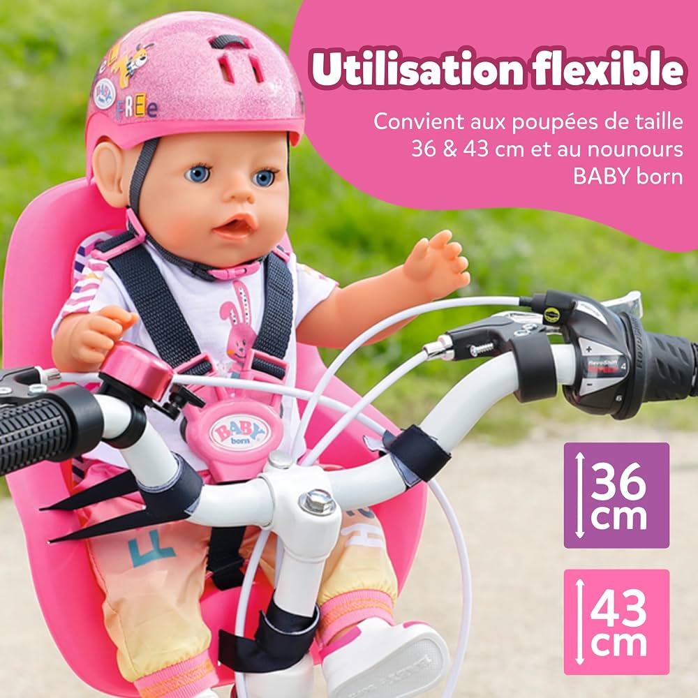 Siège Vélo Pour Poupée BABY Born 43 Cm – Jaune, S'attache Au Guidon, Pour Les Jeux D'imitation Dès 3 Ans